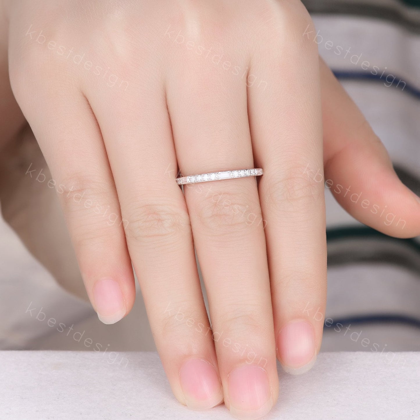 Baguette cut Moissanite Wedding Band Half Eternity Stacking Band Colorless Moissanite Ring Women Matching Band Promise Anniversary Ring