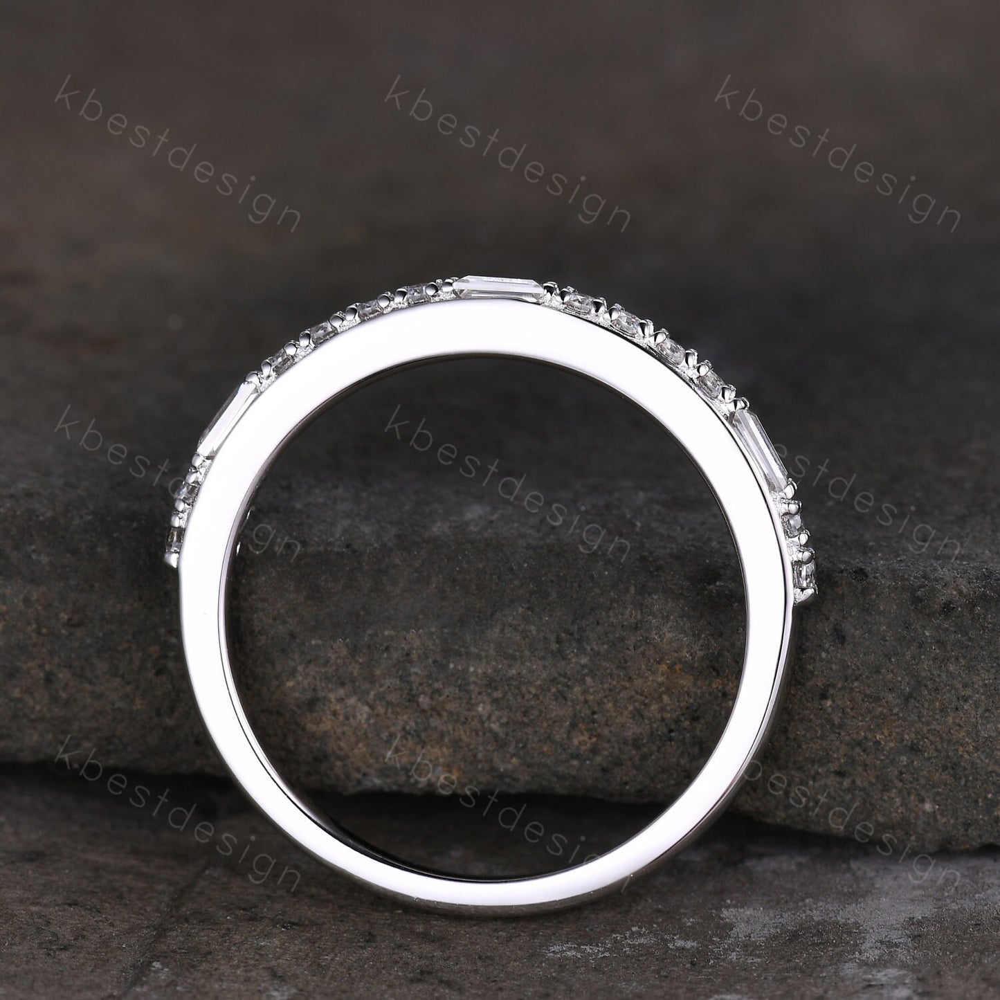 Baguette cut Moissanite Wedding Band Half Eternity Stacking Band Colorless Moissanite Ring Women Matching Band Promise Anniversary Ring