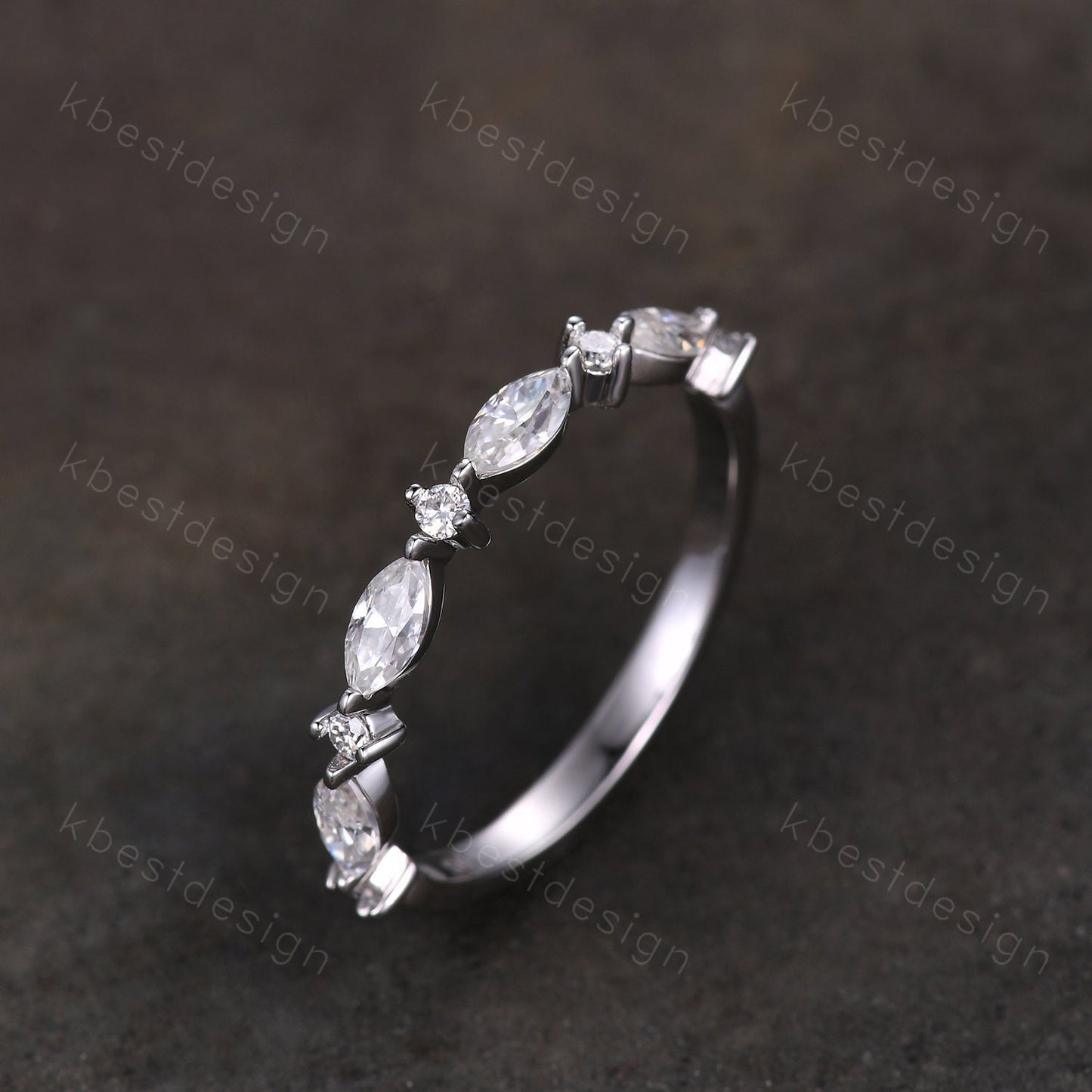Delicate Moissanite wedding band Half Eternity Marquise cut Moissantie Stacking Band Women Matching Band Promise Anniversary Ring