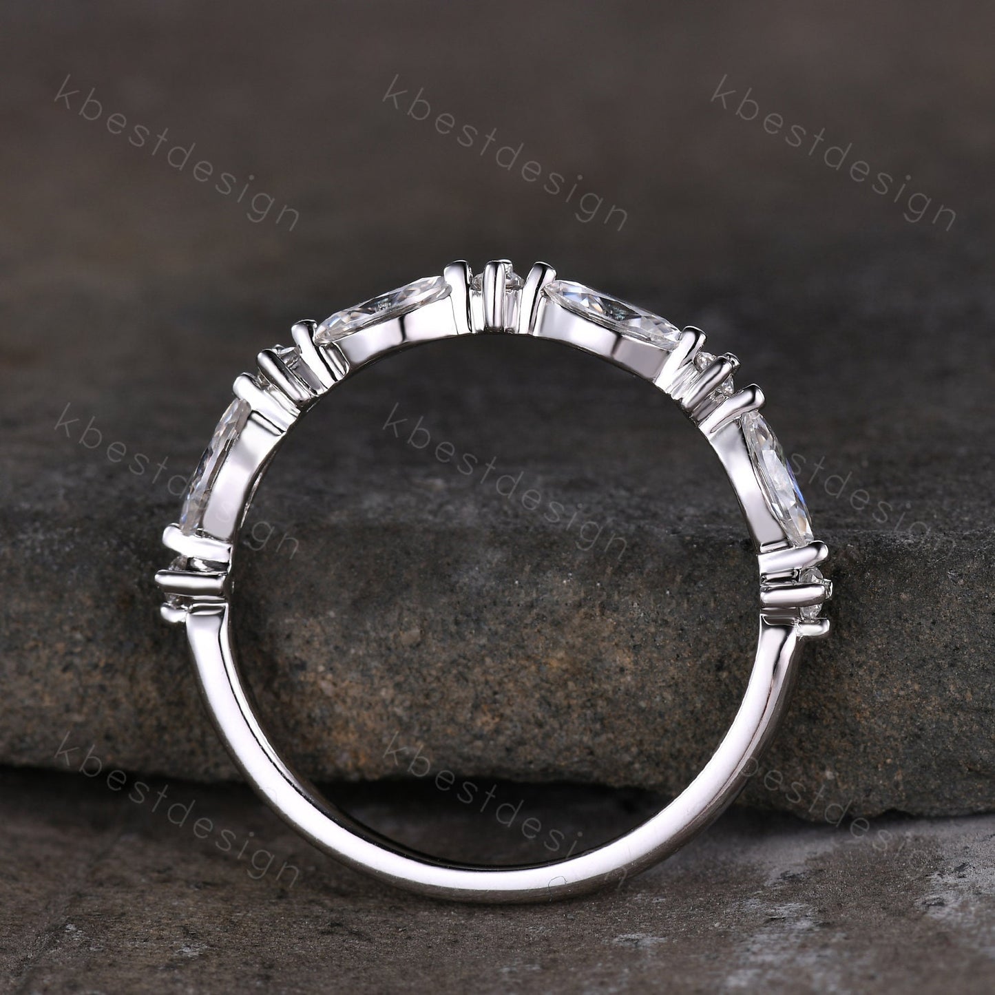 Delicate Moissanite wedding band Half Eternity Marquise cut Moissantie Stacking Band Women Matching Band Promise Anniversary Ring