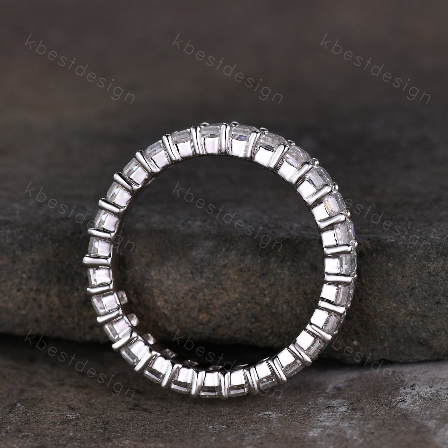 Vintage Baguette Cut Moissanite Wedding Band Women White Gold Rings Unique Engagement Ring Band Eternity Stacking Band Bridal Promise Ring