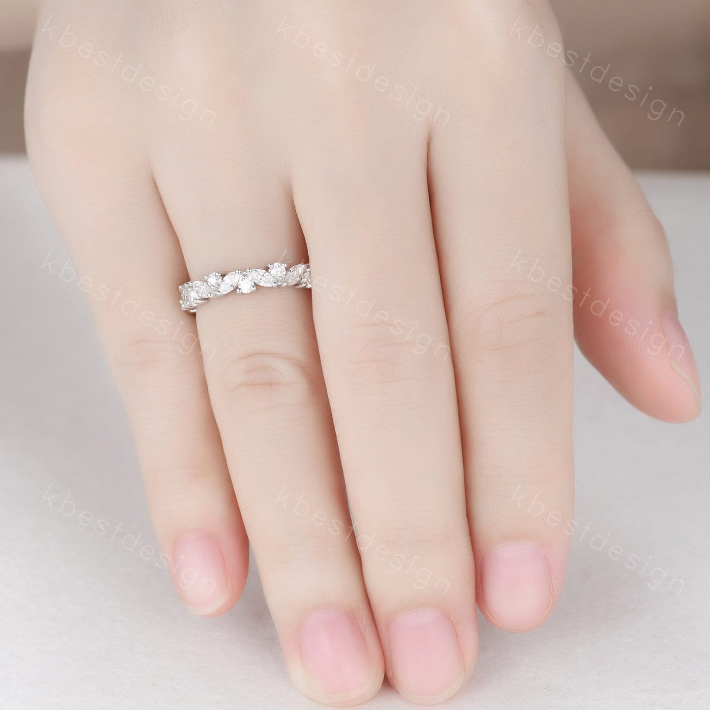 Unique Moissanite wedding band women Marquise cut eternity band White gold wedding band vintage Stacking Matching bridal ring promise ring