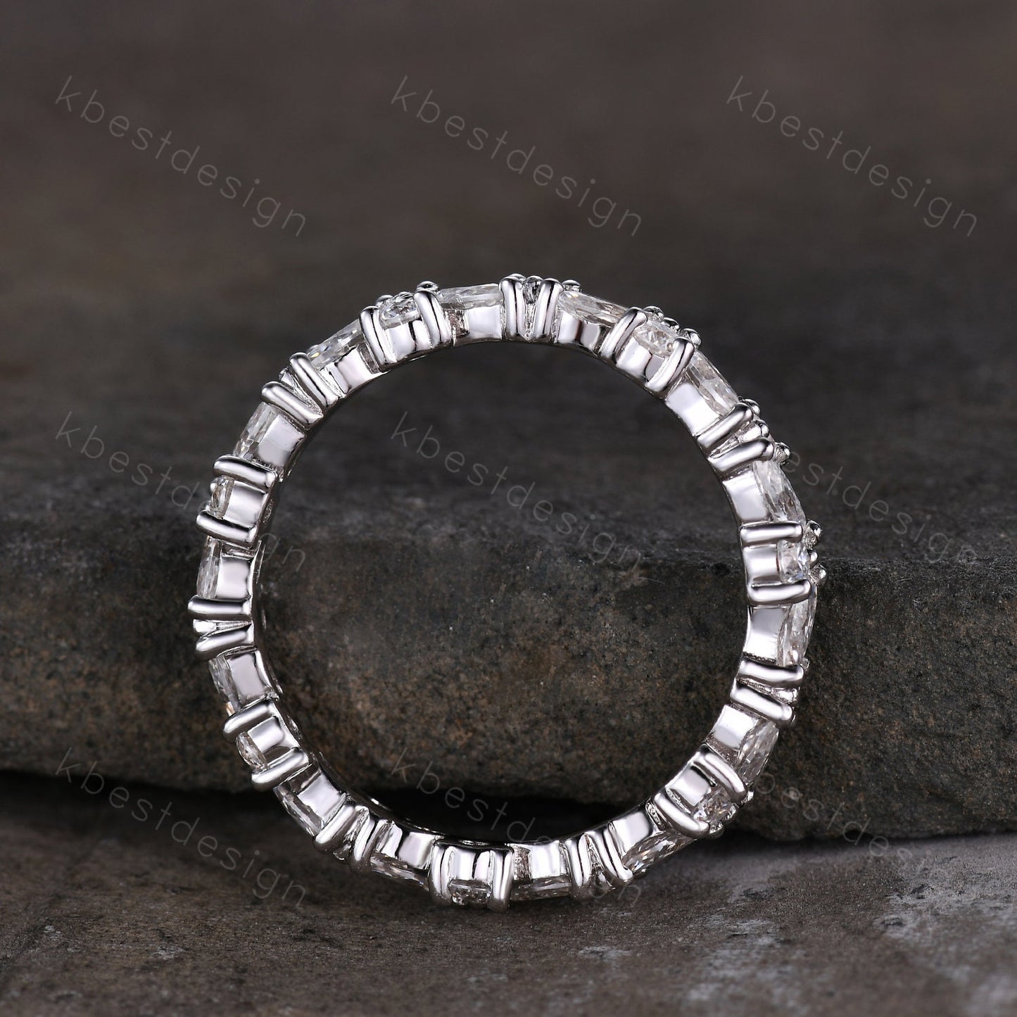Unique Moissanite wedding band women Marquise cut eternity band White gold wedding band vintage Stacking Matching bridal ring promise ring