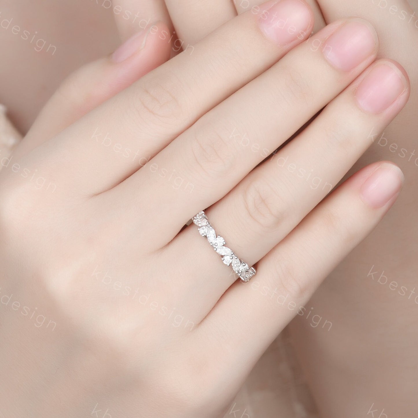 Unique Moissanite wedding band women Marquise cut eternity band White gold wedding band vintage Stacking Matching bridal ring promise ring