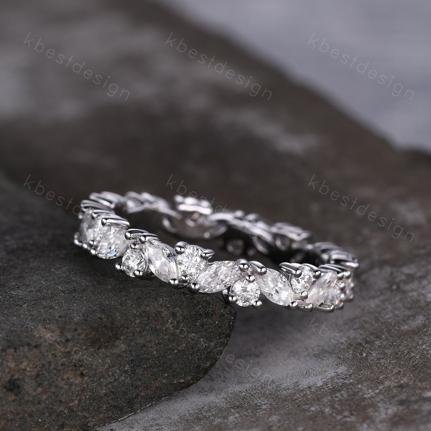 Unique Moissanite wedding band women Marquise cut eternity band White gold wedding band vintage Stacking Matching bridal ring promise ring
