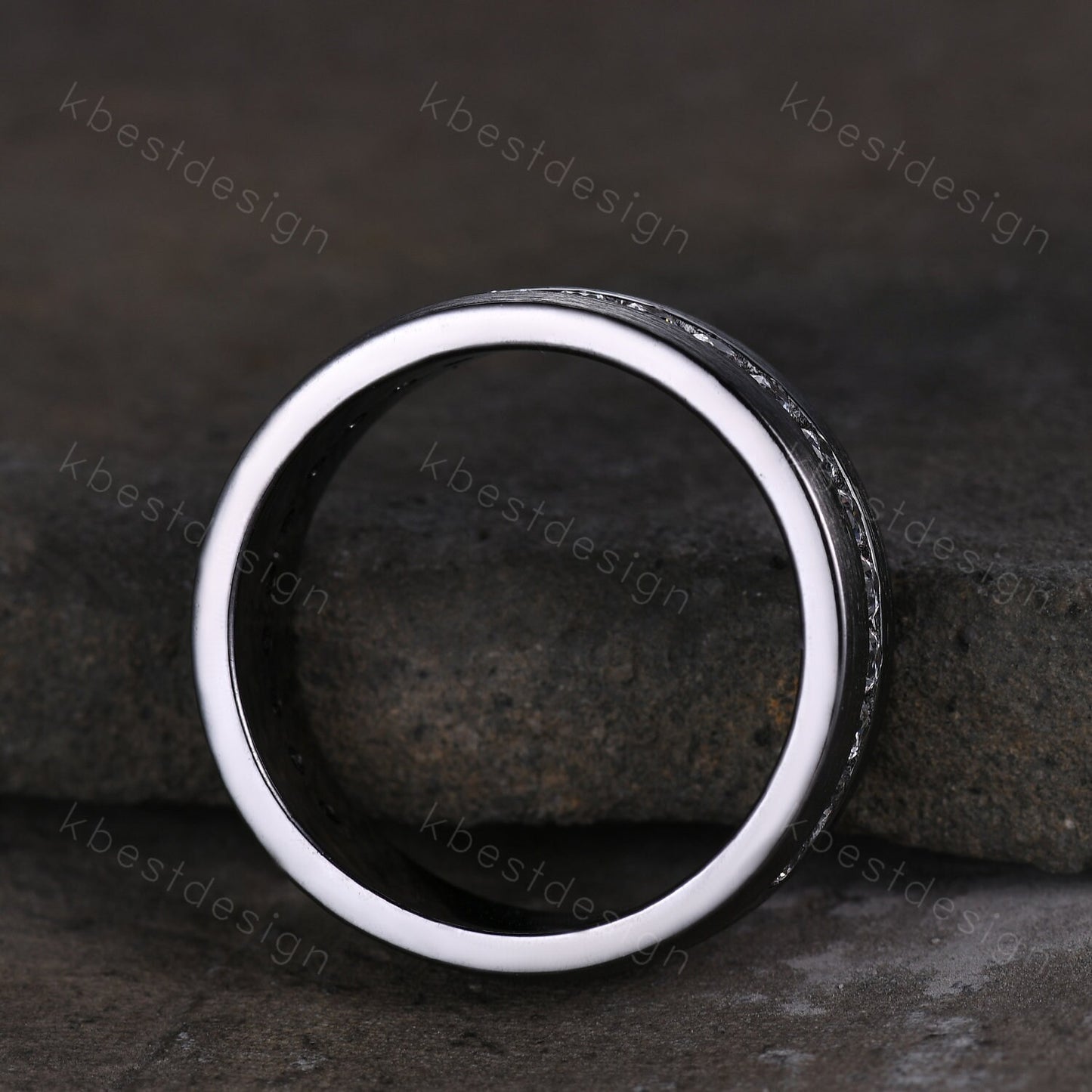 Mens Moissanite Wedding Band Black Gold Moissanite Band Brushed Finish Band Mens 7mm Stacking Matching Band Retro Vintage Ring