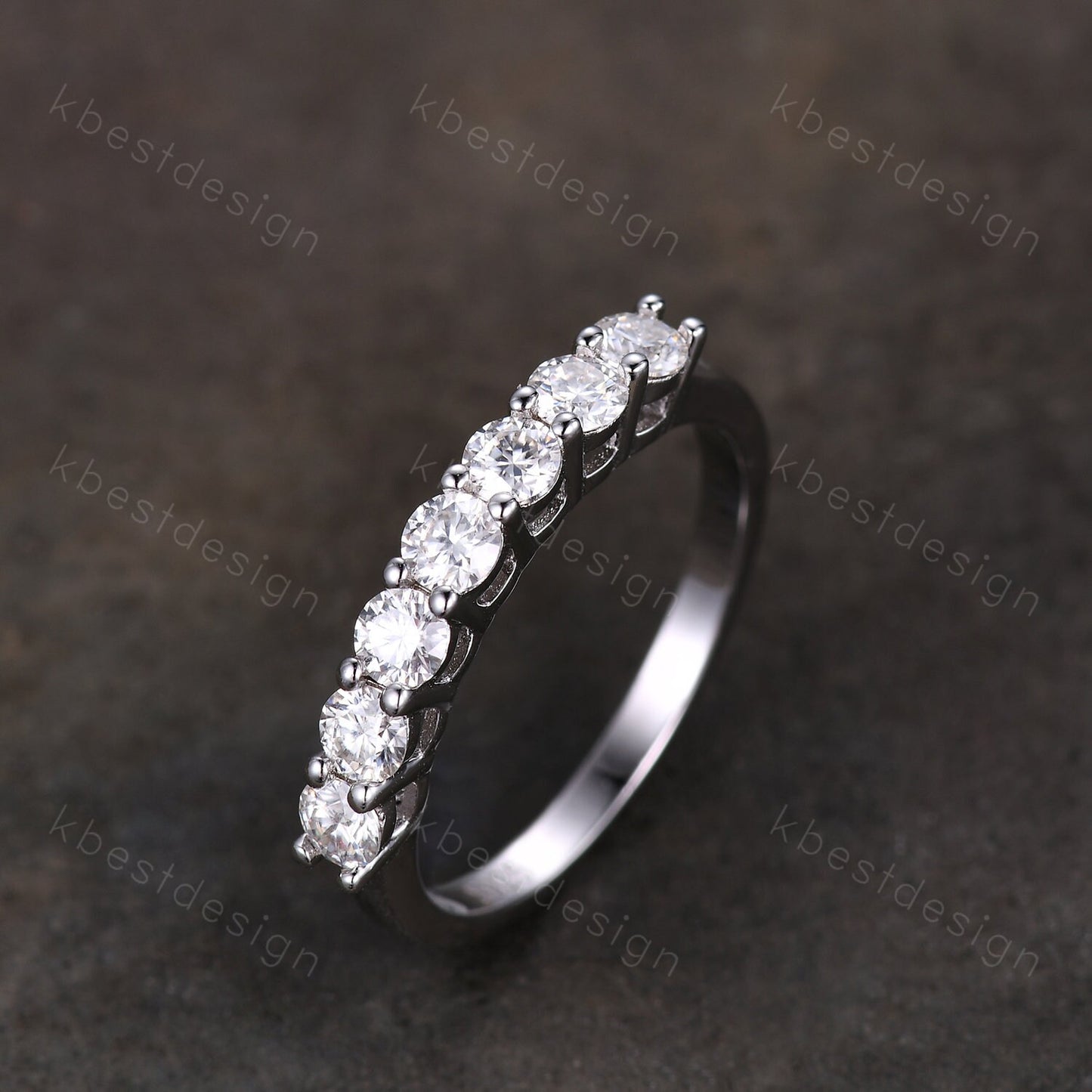 3mm Moissanite wedding band women Round cut 7 stone ring Unique Silver wedding band vintage Stacking Matching bridal ring promise ring