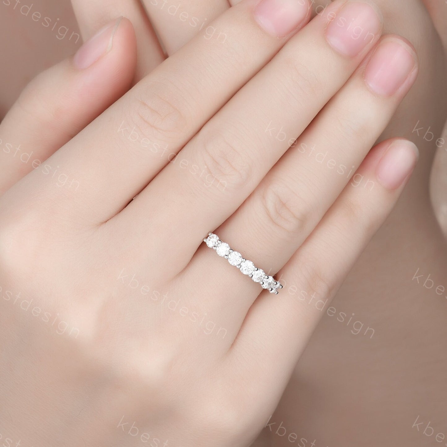 3mm Moissanite wedding band women Round cut 7 stone ring Unique Silver wedding band vintage Stacking Matching bridal ring promise ring