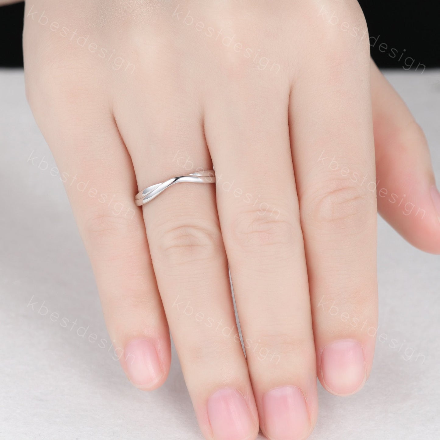 Curved wedding band White gold plain band unique stacking matching band Minimalist ring Silver Bridal wedding band Anniversary gift for her