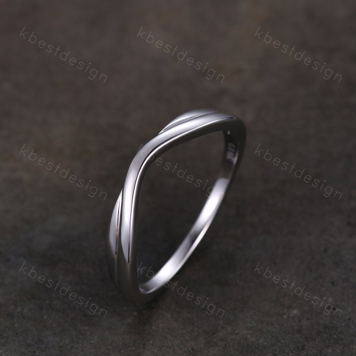 Curved wedding band White gold plain band unique stacking matching band Minimalist ring Silver Bridal wedding band Anniversary gift for her