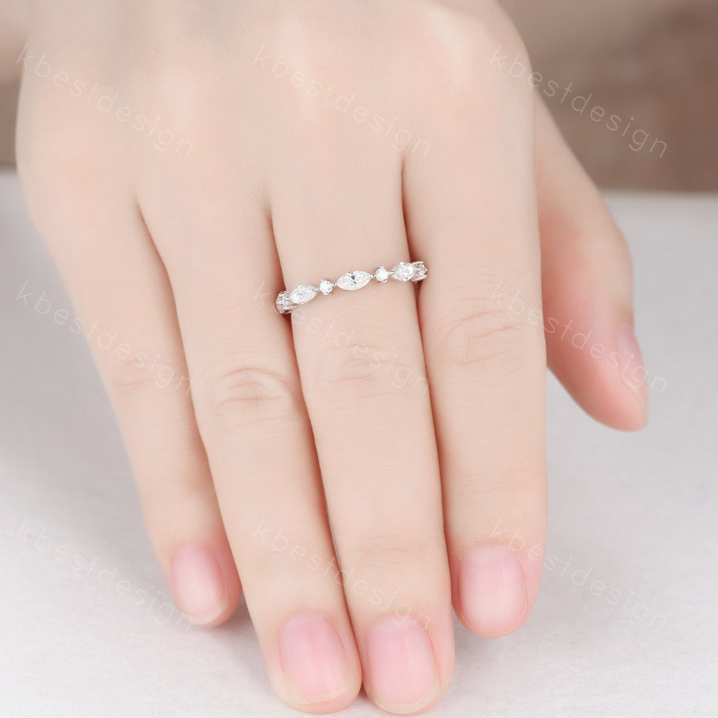 Delicate Moissanite wedding band Half Eternity Marquise cut Moissantie Stacking Band Women Matching Band Promise Anniversary Ring