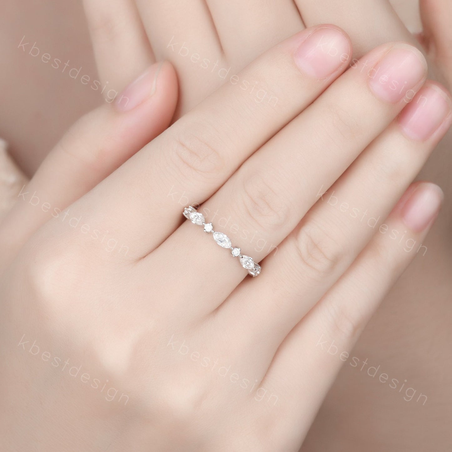 Delicate Moissanite wedding band Half Eternity Marquise cut Moissantie Stacking Band Women Matching Band Promise Anniversary Ring