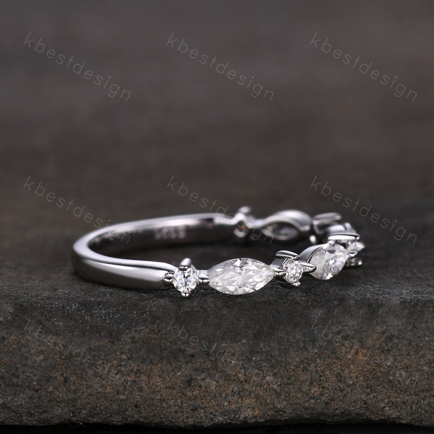 Delicate Moissanite wedding band Half Eternity Marquise cut Moissantie Stacking Band Women Matching Band Promise Anniversary Ring