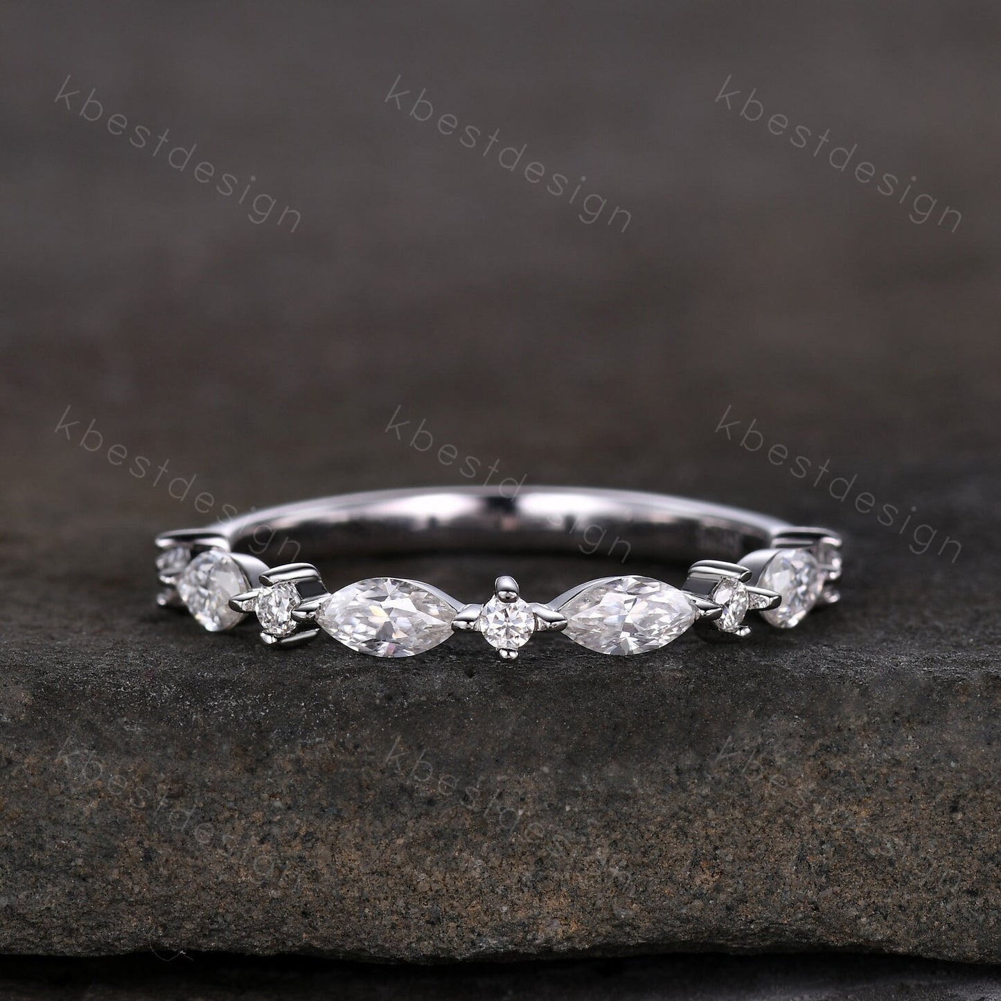 Delicate Moissanite wedding band Half Eternity Marquise cut Moissantie Stacking Band Women Matching Band Promise Anniversary Ring