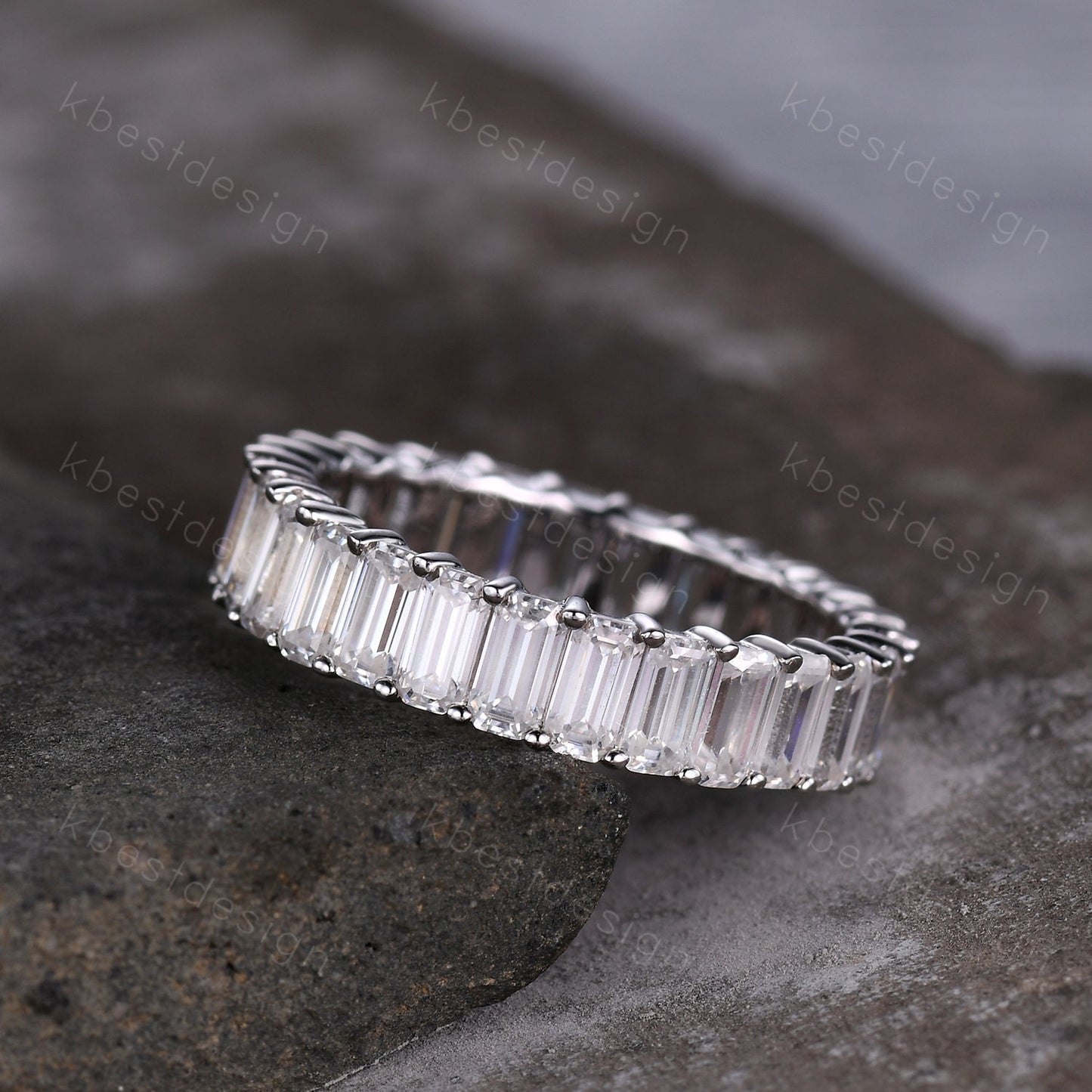 Vintage Baguette Cut Moissanite Wedding Band Women White Gold Rings Unique Engagement Ring Band Eternity Stacking Band Bridal Promise Ring