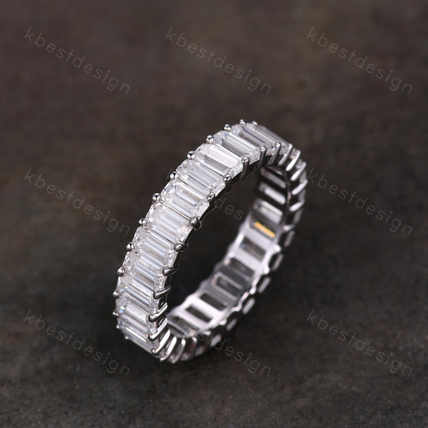 Vintage Baguette Cut Moissanite Wedding Band Women White Gold Rings Unique Engagement Ring Band Eternity Stacking Band Bridal Promise Ring