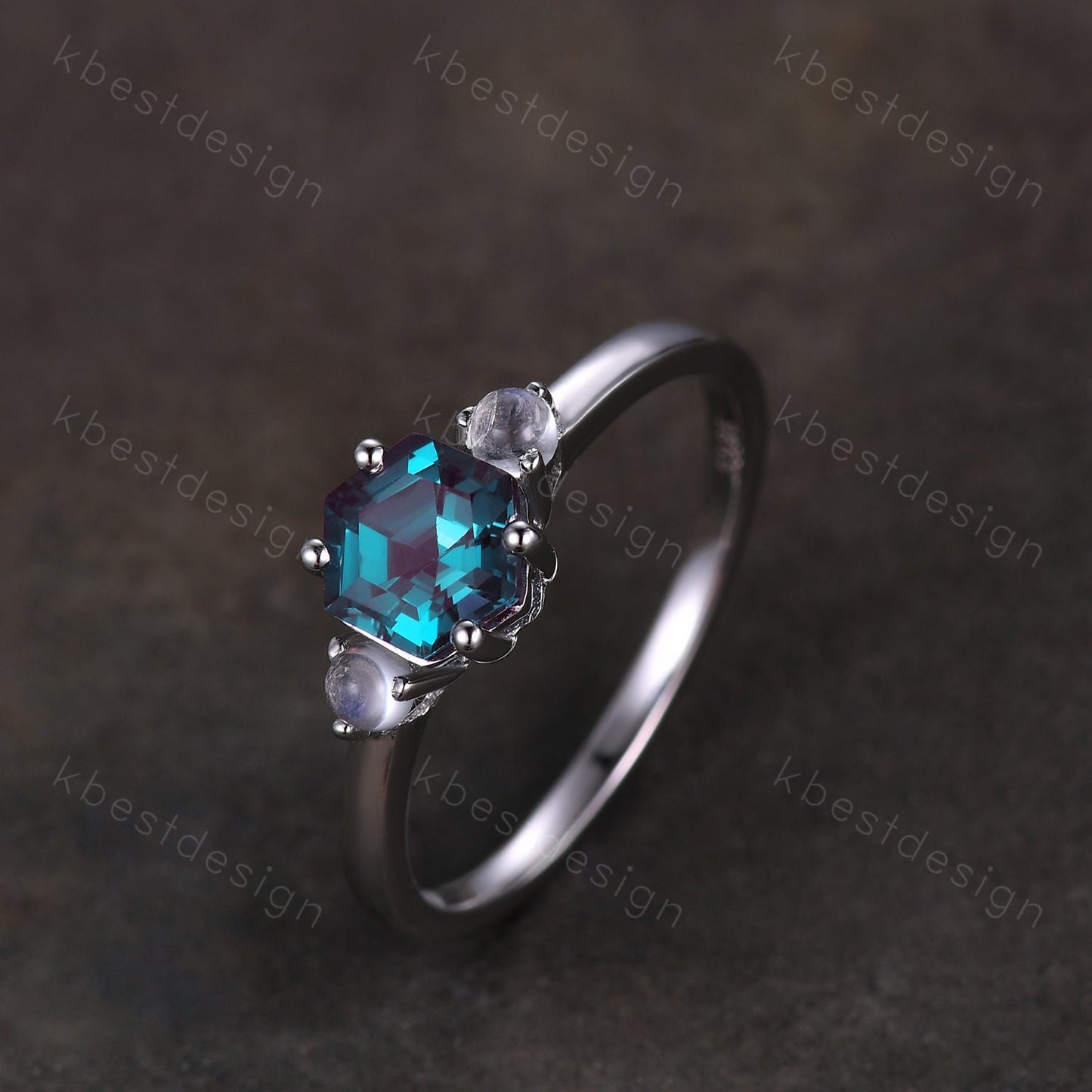 Vintage Alexandrite engagement ring hexagon cut ring rose gold moonstone wedding ring three stone engagement ring bridal promise ring