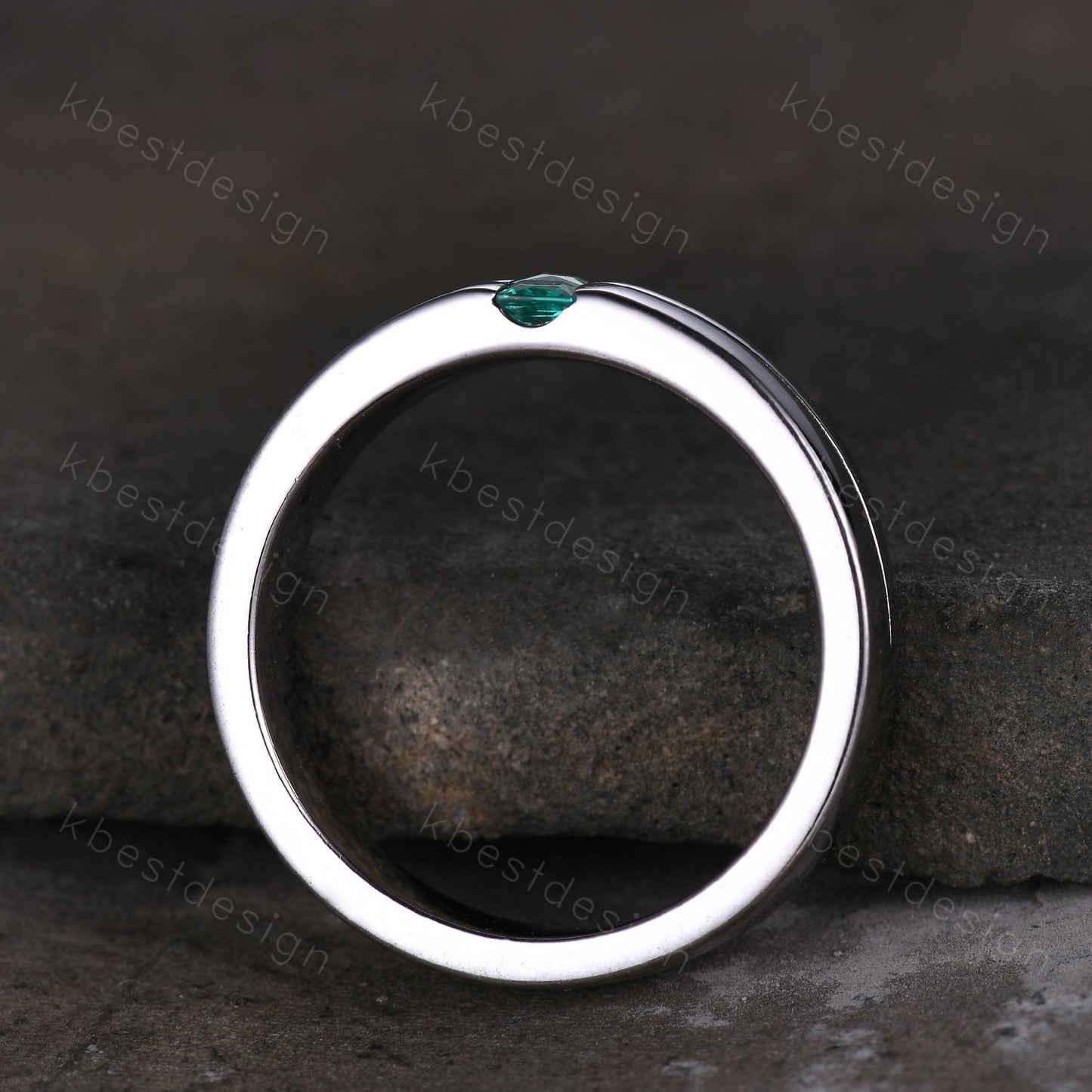 Mens Green Emerald Wedding Band, Princess Cut Double Green Emeralds Mens Wedding Band, Solid Gold 10k/14k/18k Wedding Ring