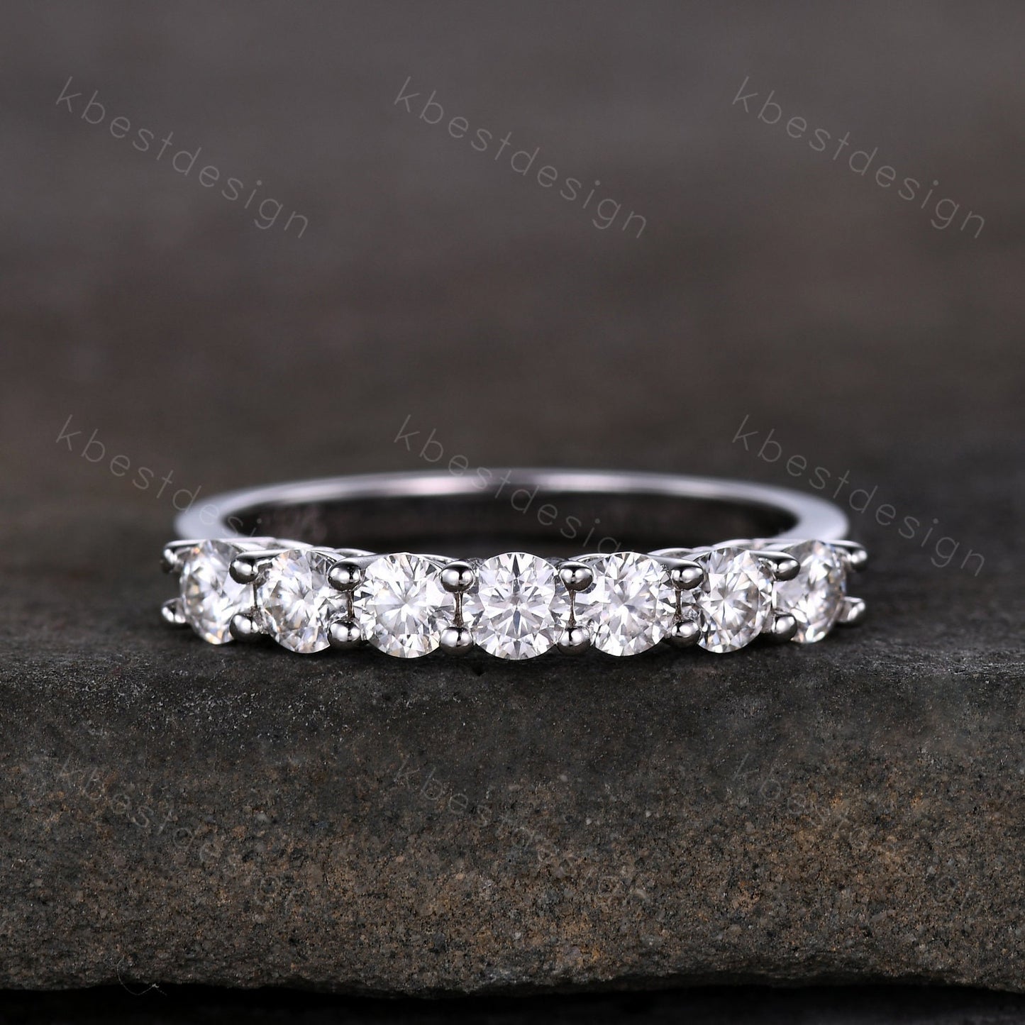3mm Moissanite wedding band women Round cut 7 stone ring Unique Silver wedding band vintage Stacking Matching bridal ring promise ring