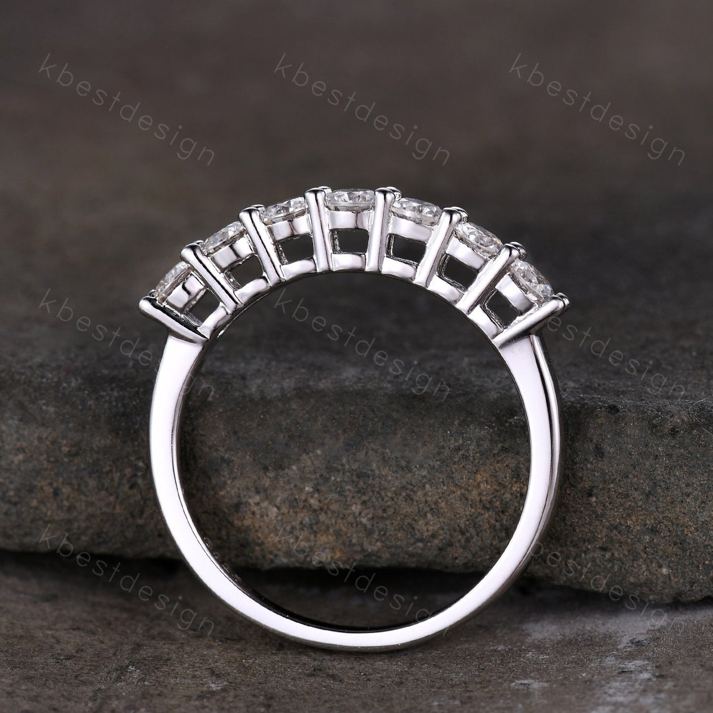 3mm Moissanite wedding band women Round cut 7 stone ring Unique Silver wedding band vintage Stacking Matching bridal ring promise ring