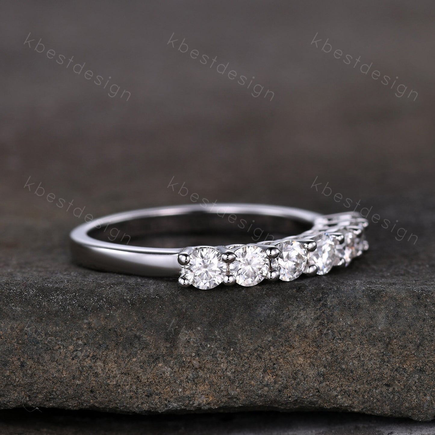 3mm Moissanite wedding band women Round cut 7 stone ring Unique Silver wedding band vintage Stacking Matching bridal ring promise ring