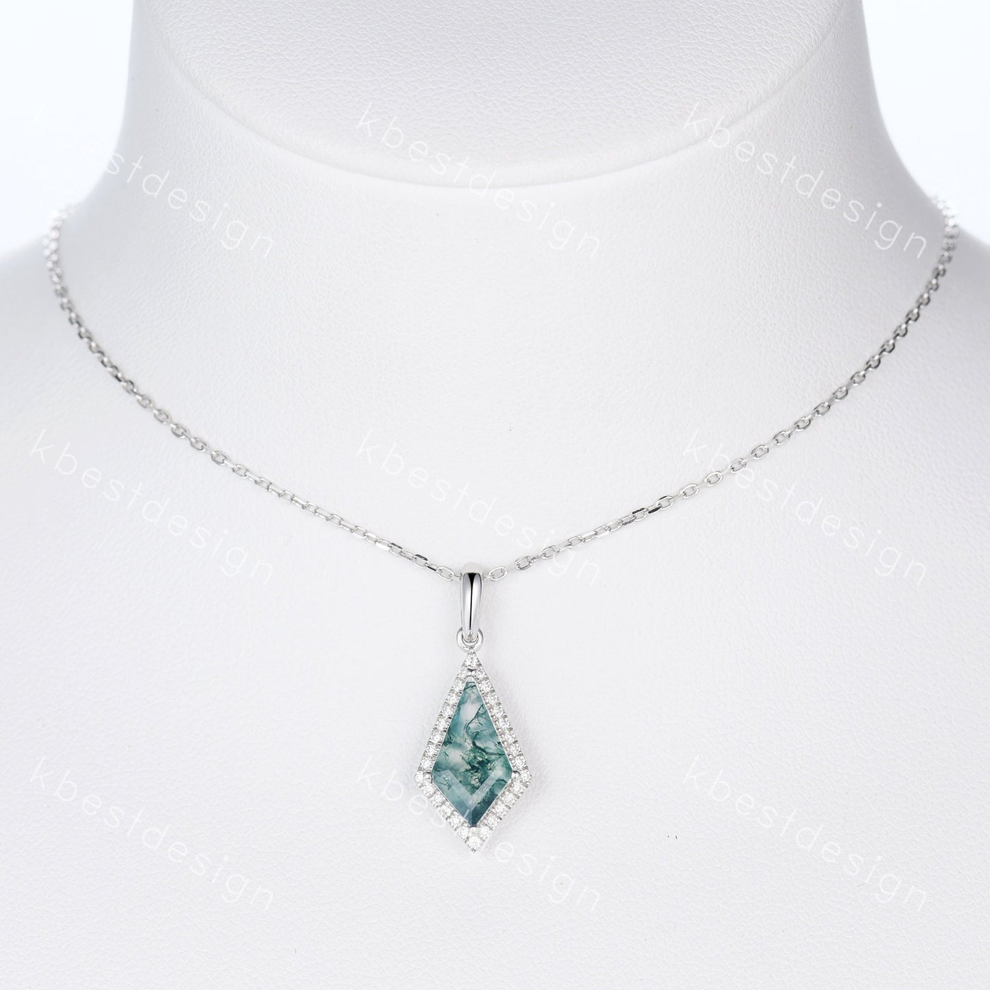 Unique green moss agate necklace solid gold silver vintage kite cut customized pendant necklace for women gemstone bridal anniversary gift