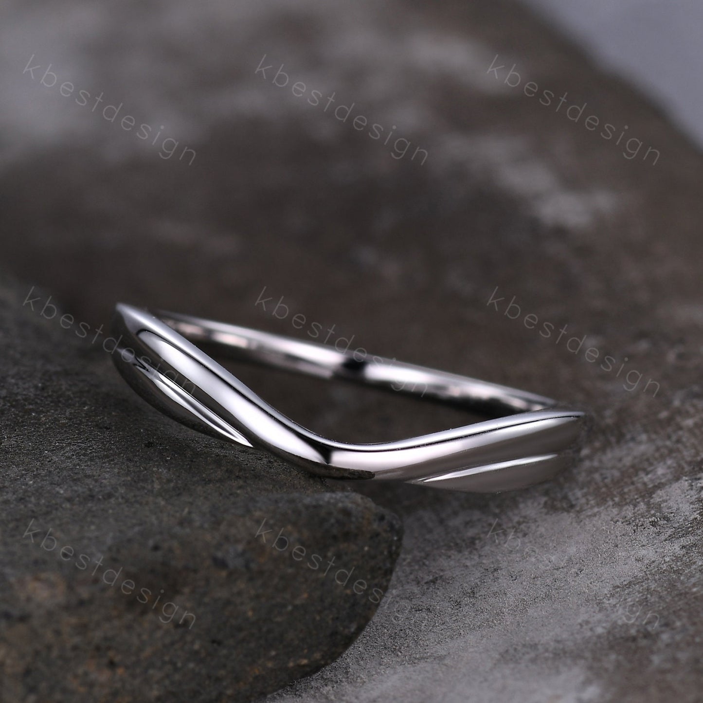Curved wedding band White gold plain band unique stacking matching band Minimalist ring Silver Bridal wedding band Anniversary gift for her