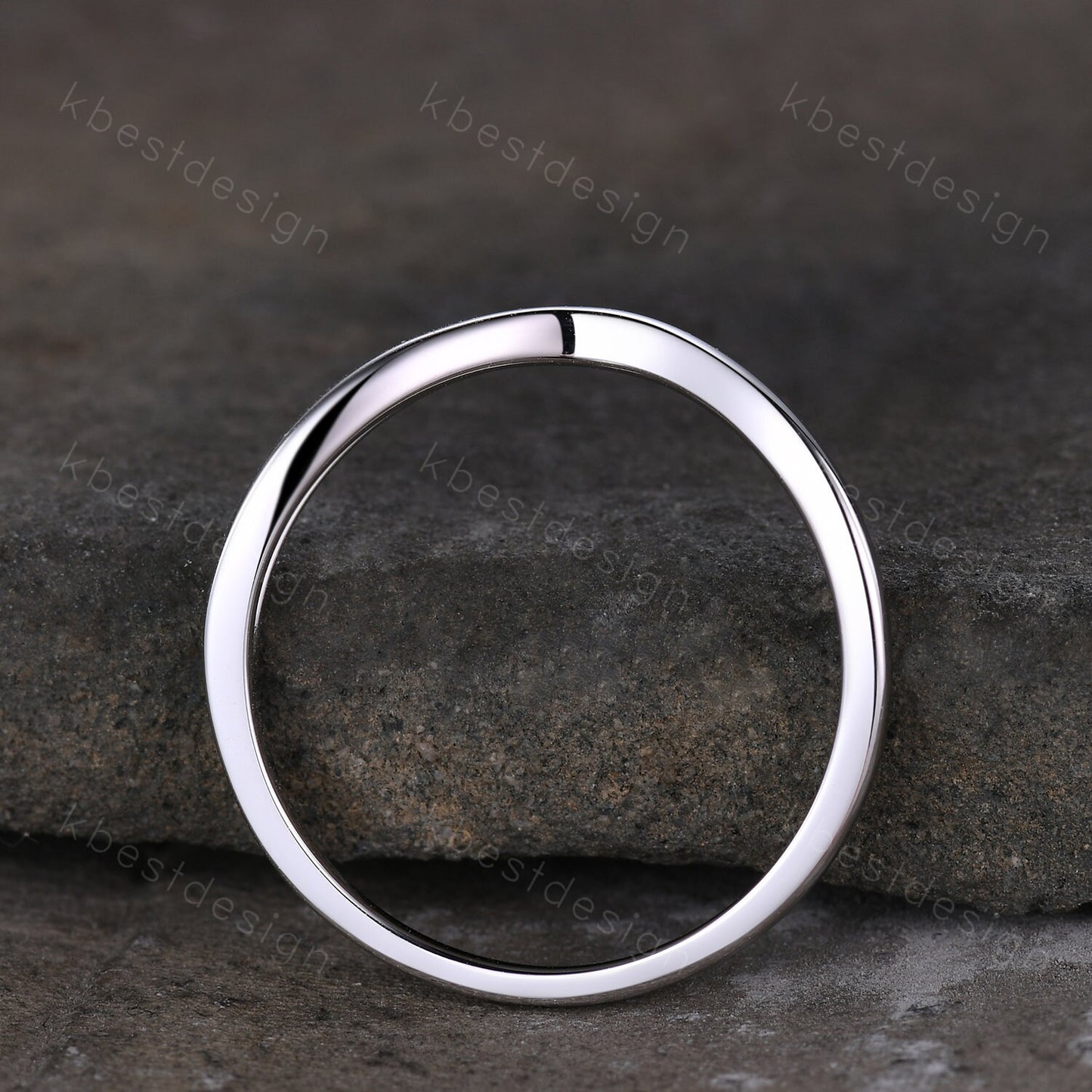 Curved wedding band White gold plain band unique stacking matching band Minimalist ring Silver Bridal wedding band Anniversary gift for her