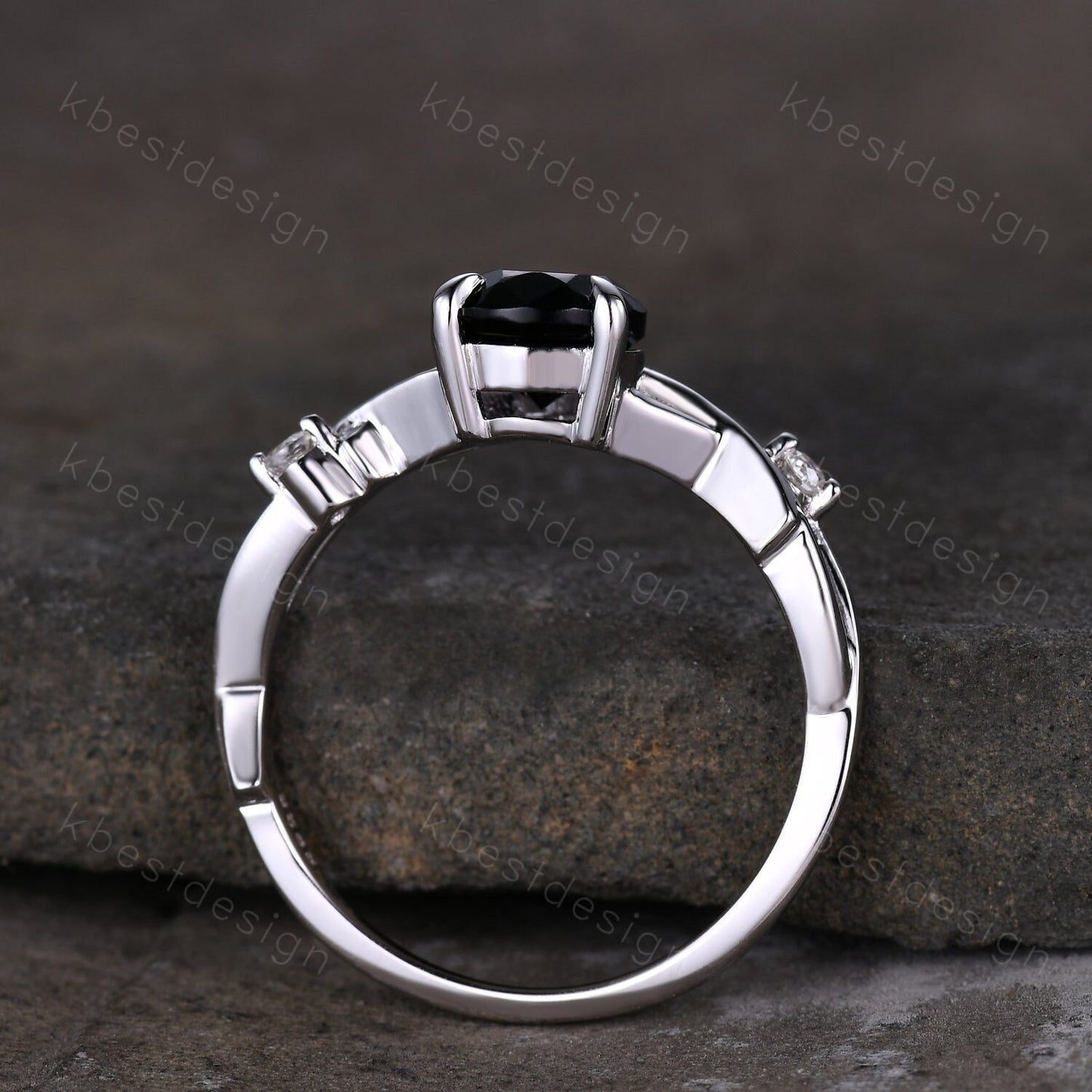 Twig Pear shaped black onyx ring silver vintage nature inspired unique black gemstone engagement ring antique bridal wedding ring for women