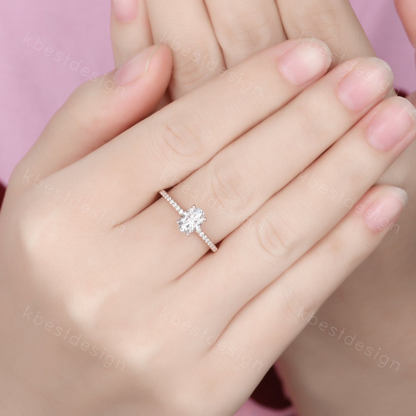 Petite Oval Cut Moissanite Engagement Ring 1CT Solitaire Diamond Bridal Ring Rose Gold Engagement Ring Dainty Promise Anniversary Ring