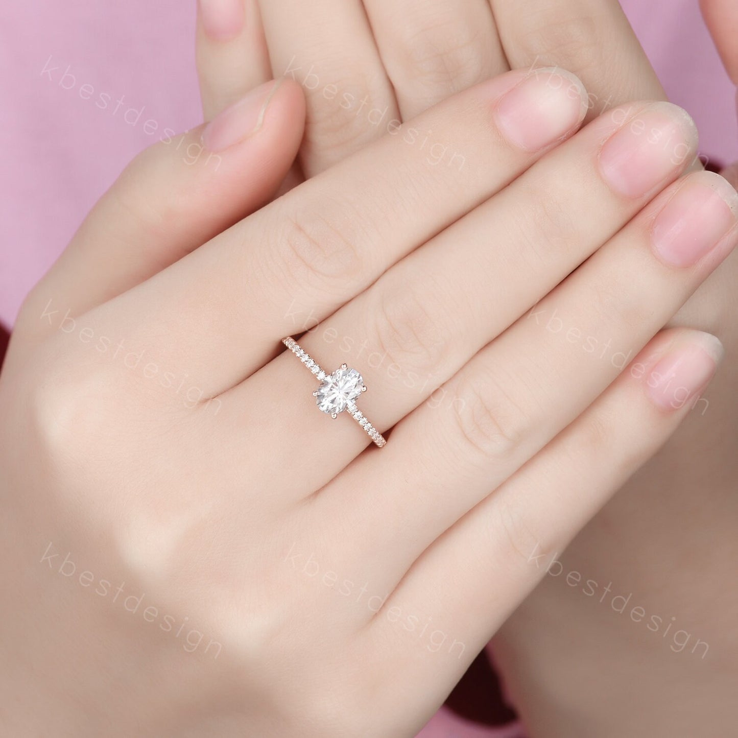 Petite Oval Cut Moissanite Engagement Ring 1CT Solitaire Diamond Bridal Ring Rose Gold Engagement Ring Dainty Promise Anniversary Ring