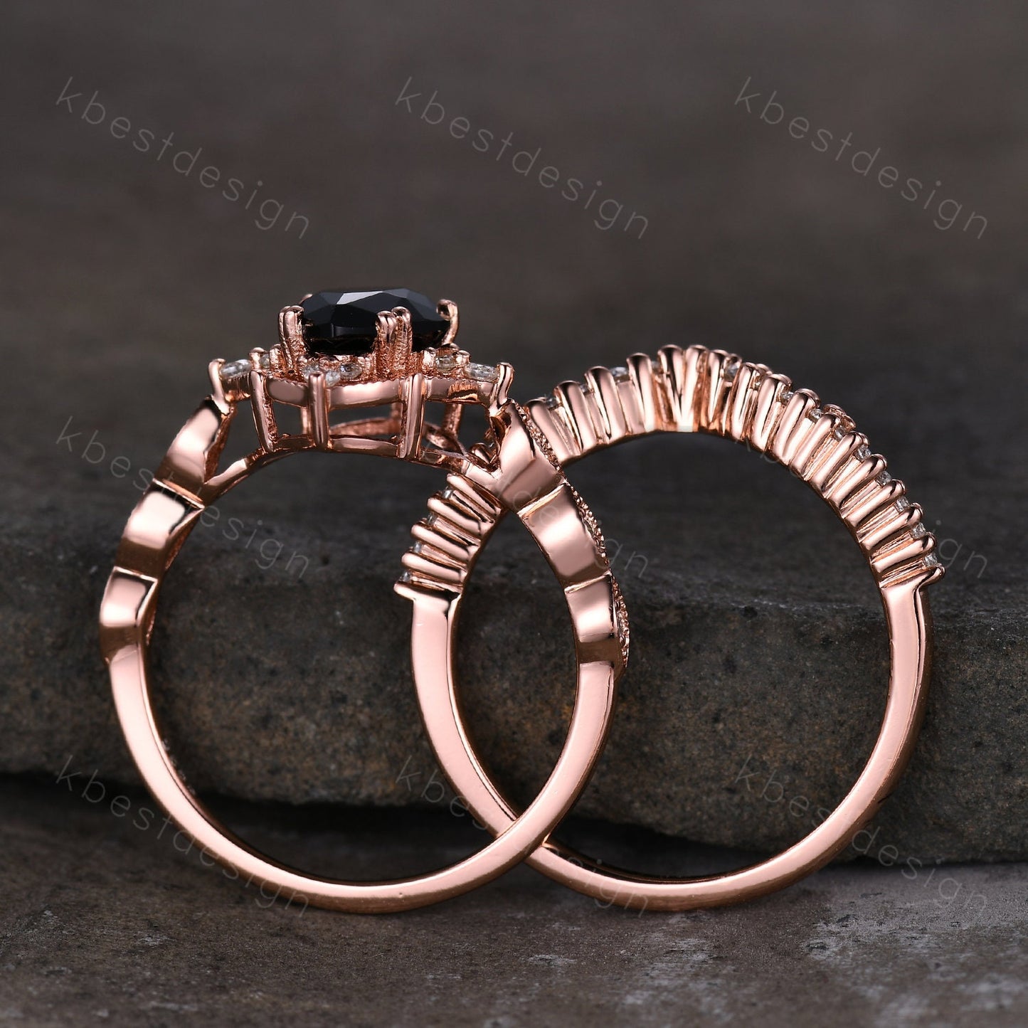 14K Rose Gold Amethyst Engagement Ring Set Vintage Pear Amethyst Bridal Set Unique Curved Moissanite Wedding Ring Anniversary Promise Gift