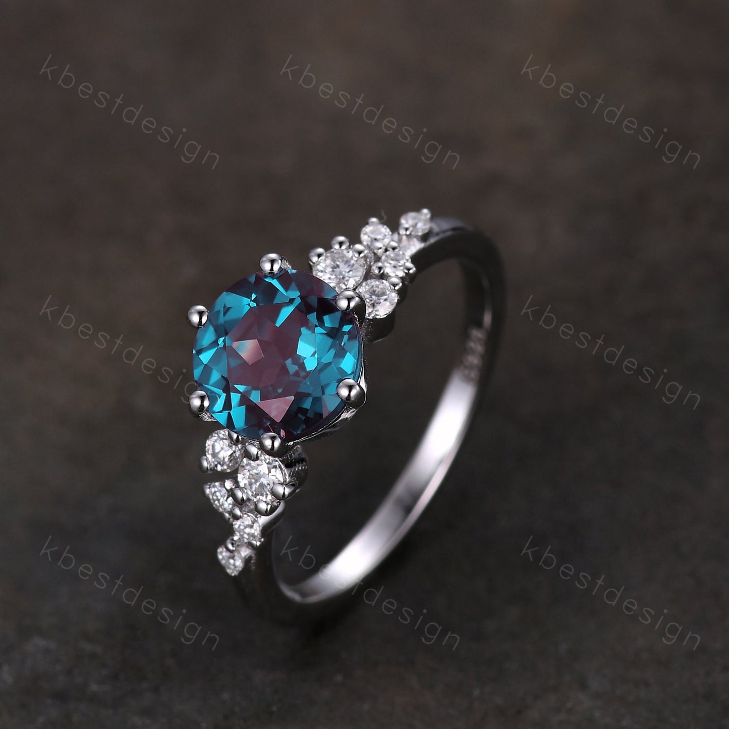 Round cut Alexandrite ring vintage cluster Alexandrite engagement ring sterling silver ring women art deco Moissanite wedding ring gift