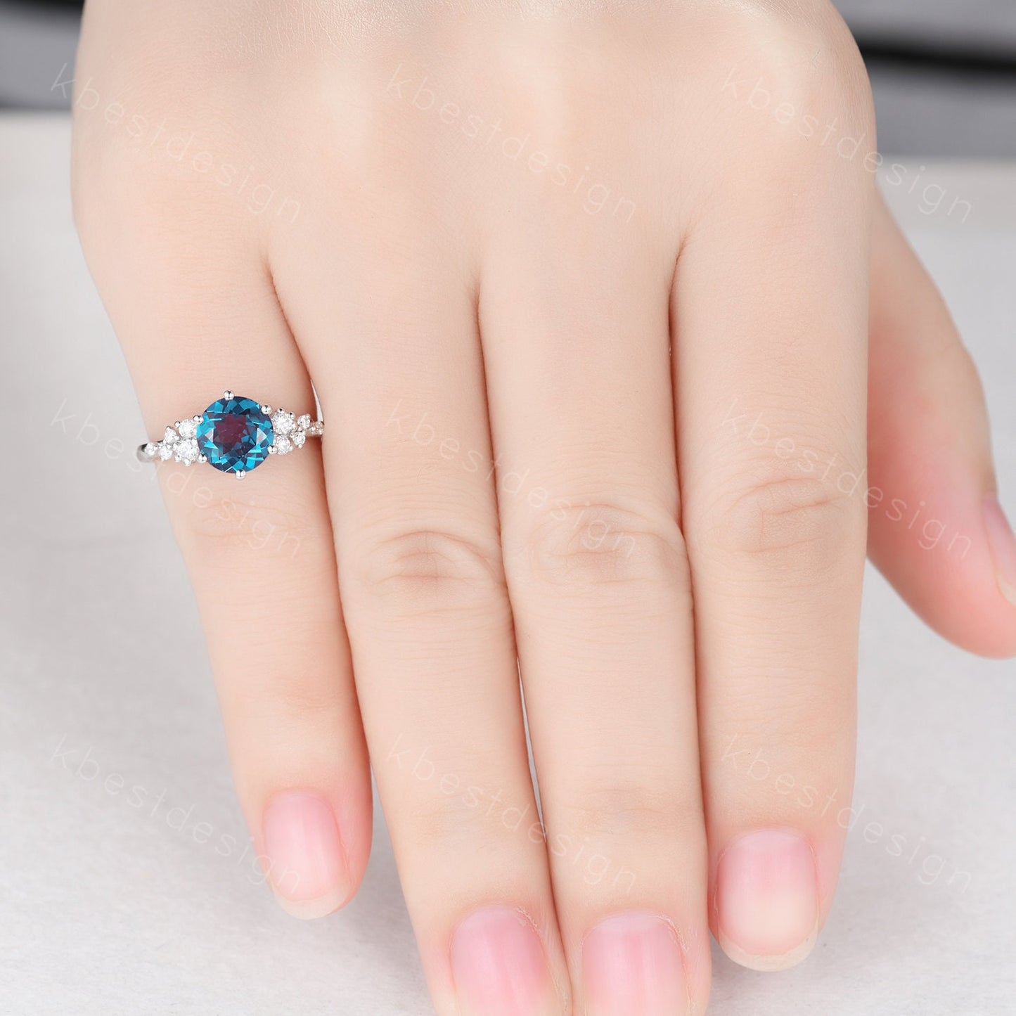 Round cut Alexandrite ring vintage cluster Alexandrite engagement ring sterling silver ring women art deco Moissanite wedding ring gift