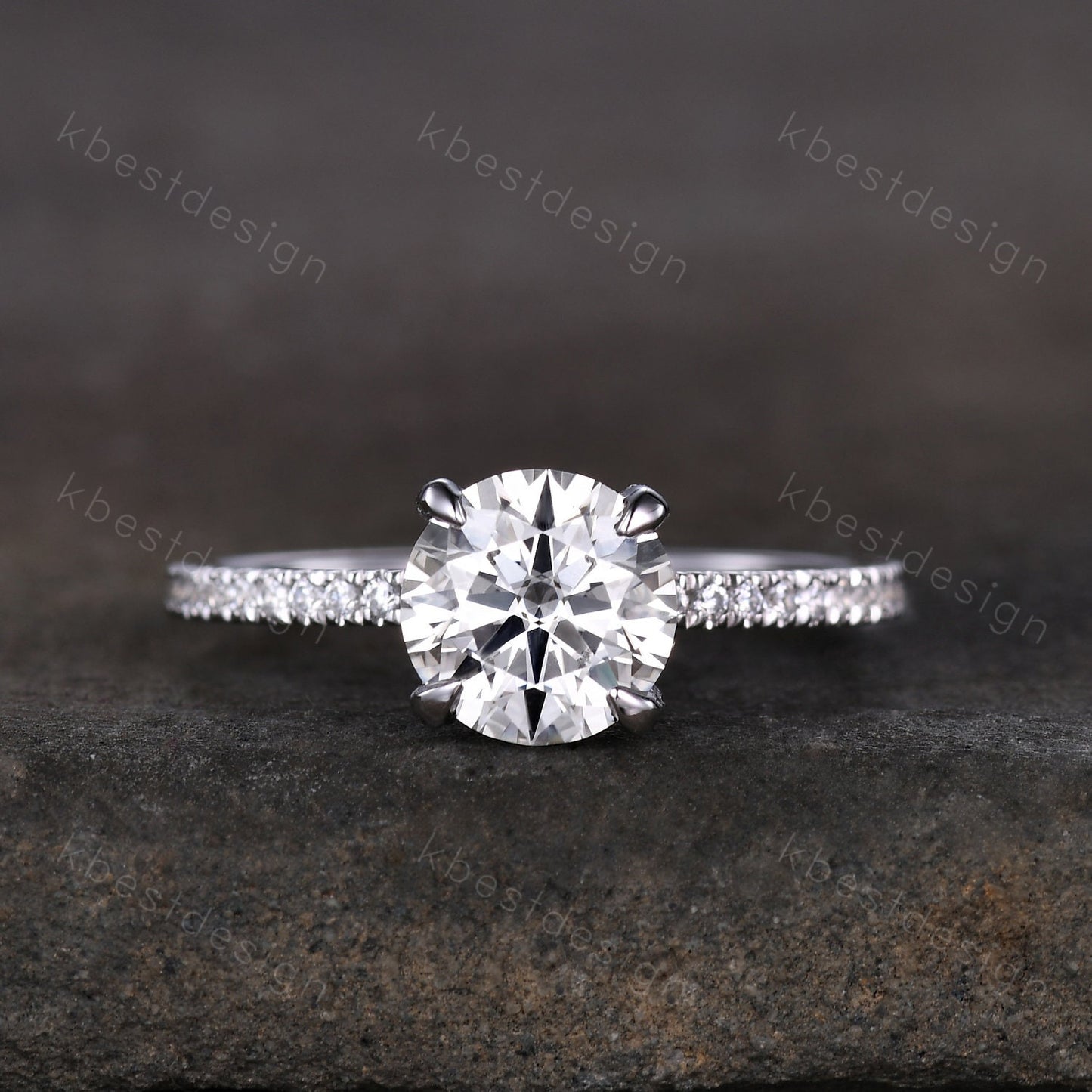 Round cut moissanite ring vintage moissanite engagement ring white gold unique hidden halo engagement ring promise wedding ring for women