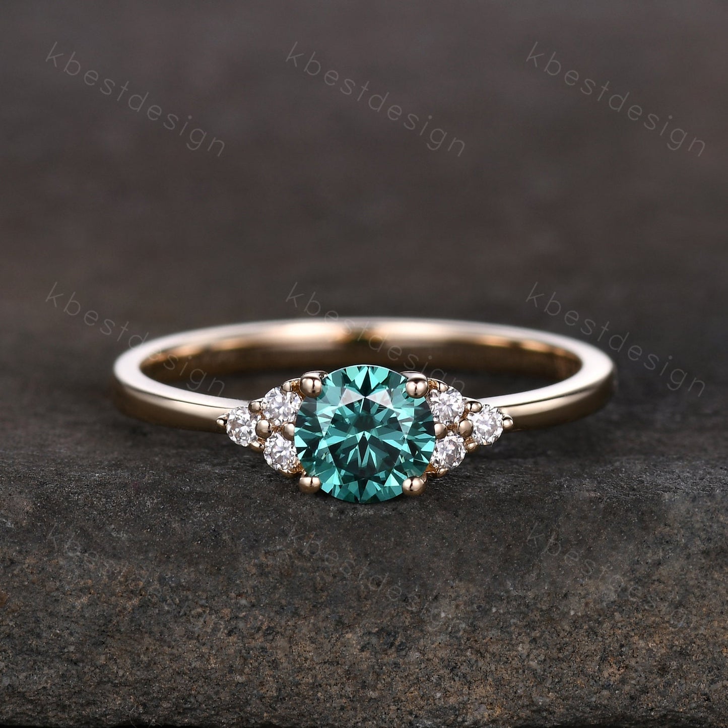Round Green Moissanite engagement ring vintage unique Cluster yellow gold engagement ring women wedding Bridal art deco Anniversary ring