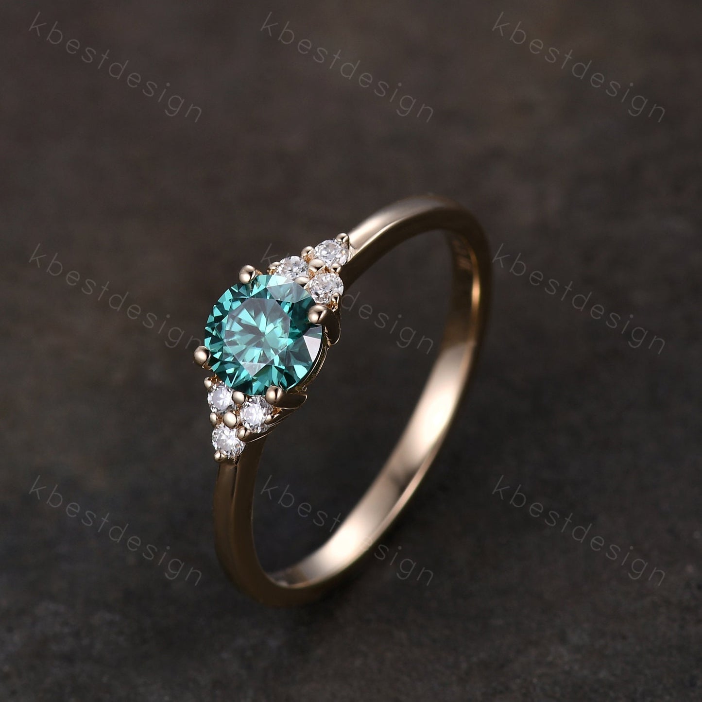 Round Green Moissanite engagement ring vintage unique Cluster yellow gold engagement ring women wedding Bridal art deco Anniversary ring