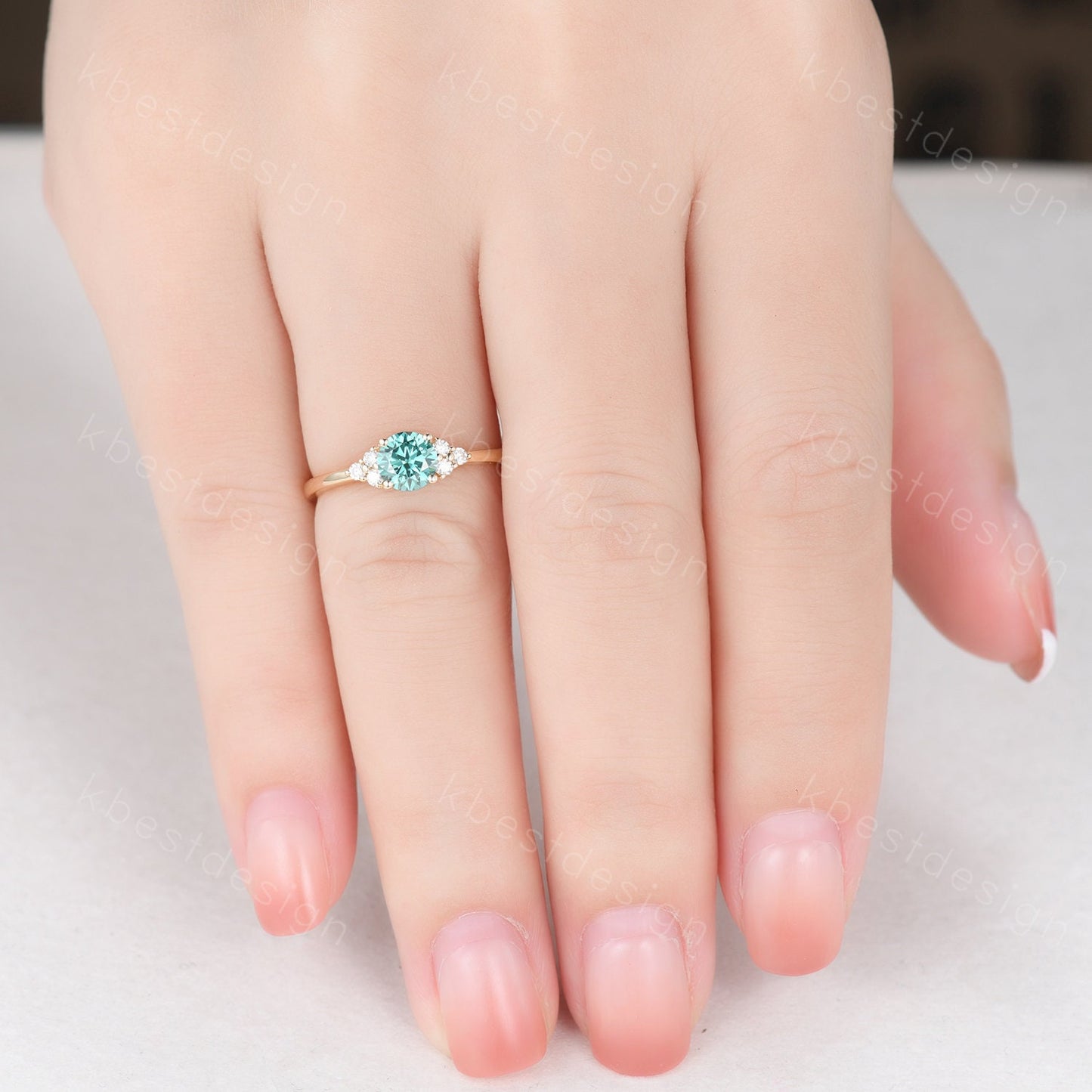 Round Green Moissanite engagement ring vintage unique Cluster yellow gold engagement ring women wedding Bridal art deco Anniversary ring