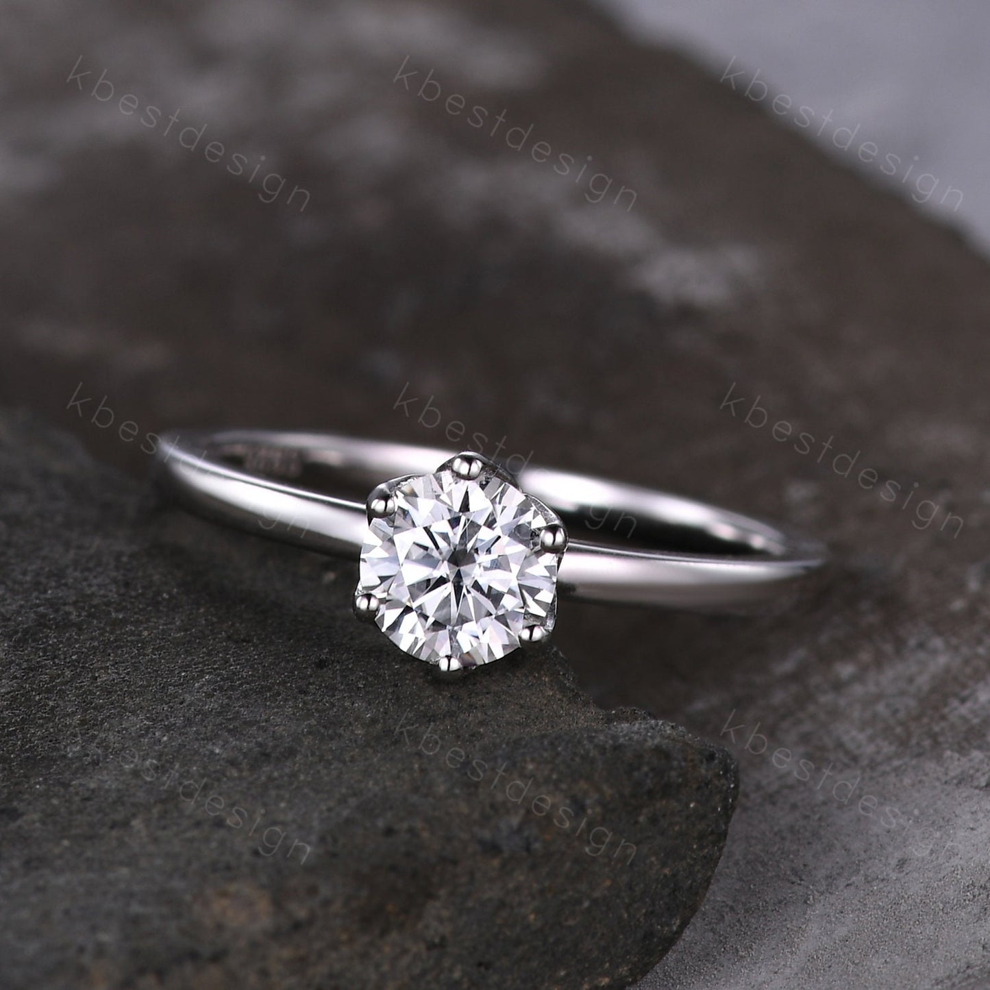 0.5ct round cut Moissanite engagement ring silver moissanite bridal ring unique tulip setting ring 6 prong solitaire ring dainty ring