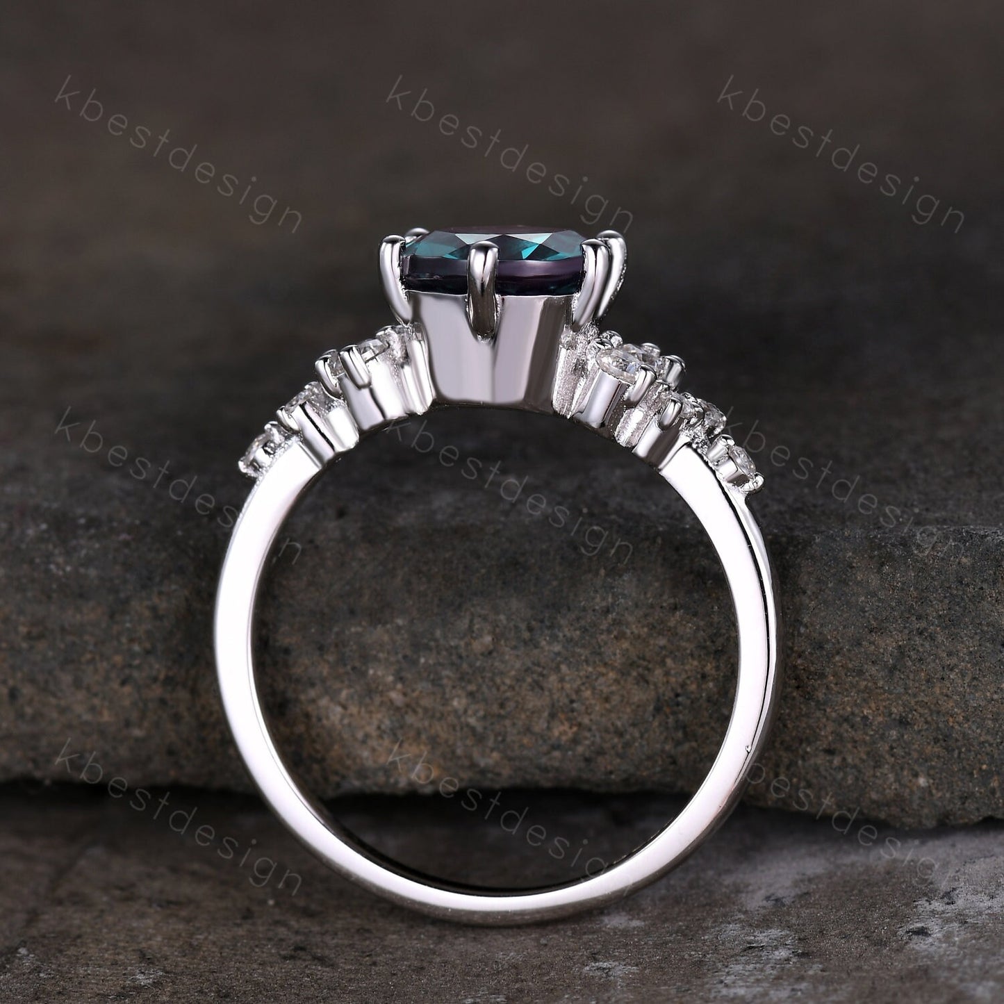 Round cut Alexandrite ring vintage cluster Alexandrite engagement ring sterling silver ring women art deco Moissanite wedding ring gift