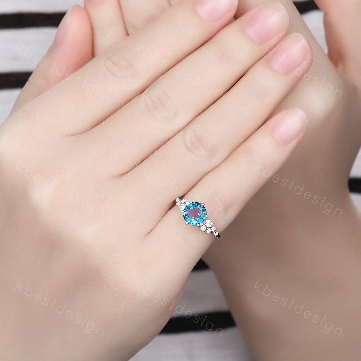 Round cut Alexandrite ring vintage cluster Alexandrite engagement ring sterling silver ring women art deco Moissanite wedding ring gift