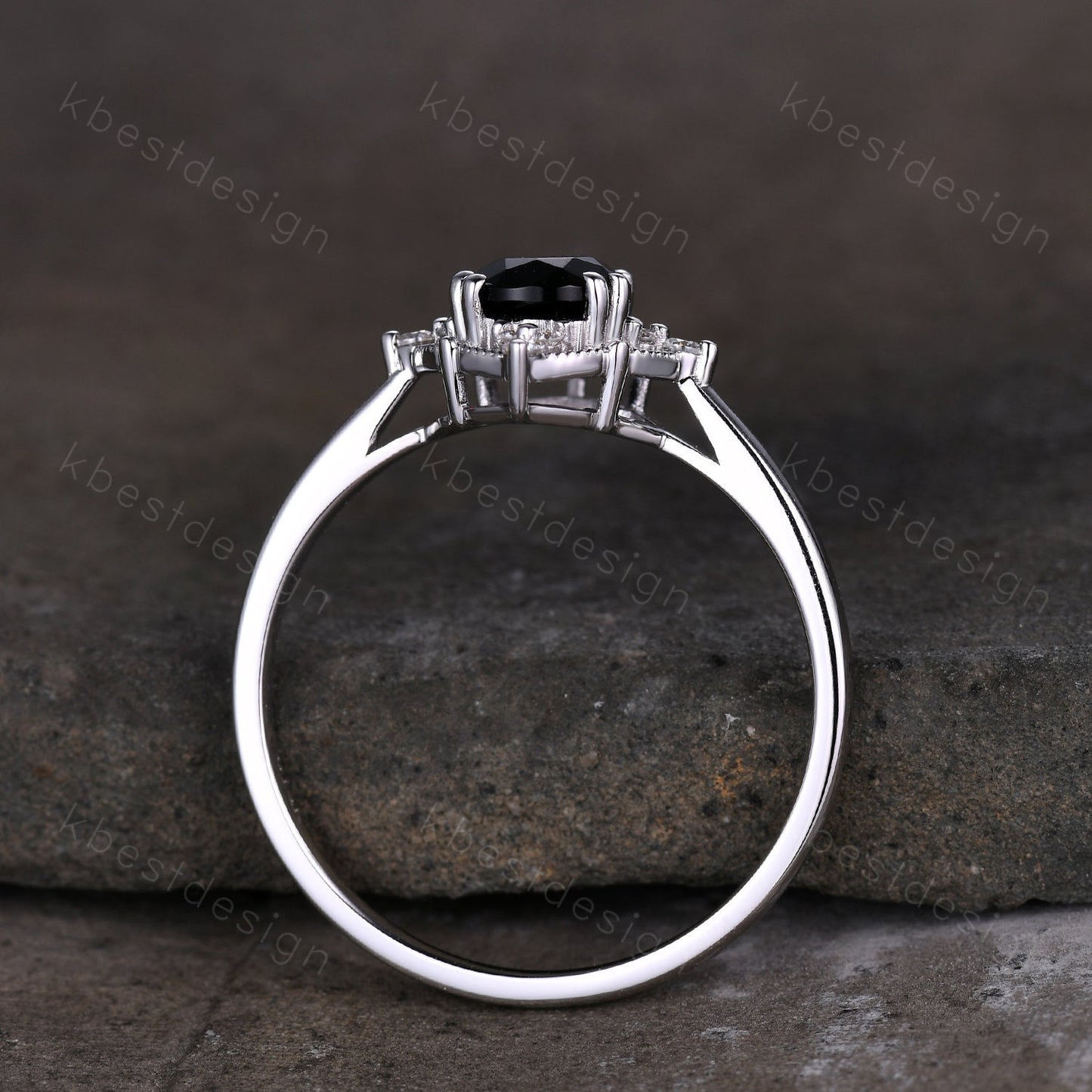 Smoky Quartz Solitaire Engagement Ring Silver Ring Pear cut Brown Quartz Ring Milgrain Art Deco Moissanite Ring Unique Bridal Promise Ring