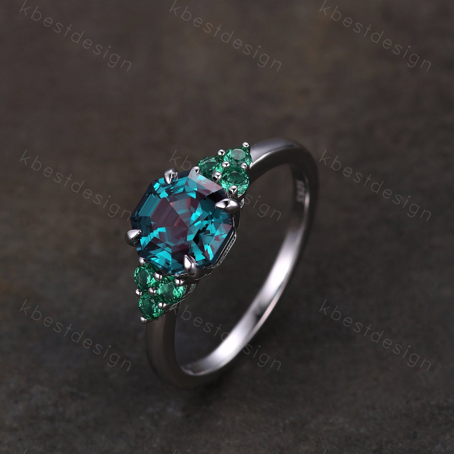 Vintage octagon cut Alexandrite engagement ring silver gold ring green emerald cluster ring unique wedding ring women anniversary ring gift