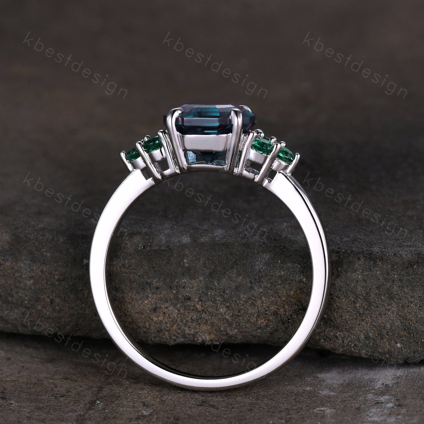 Vintage octagon cut Alexandrite engagement ring silver gold ring green emerald cluster ring unique wedding ring women anniversary ring gift