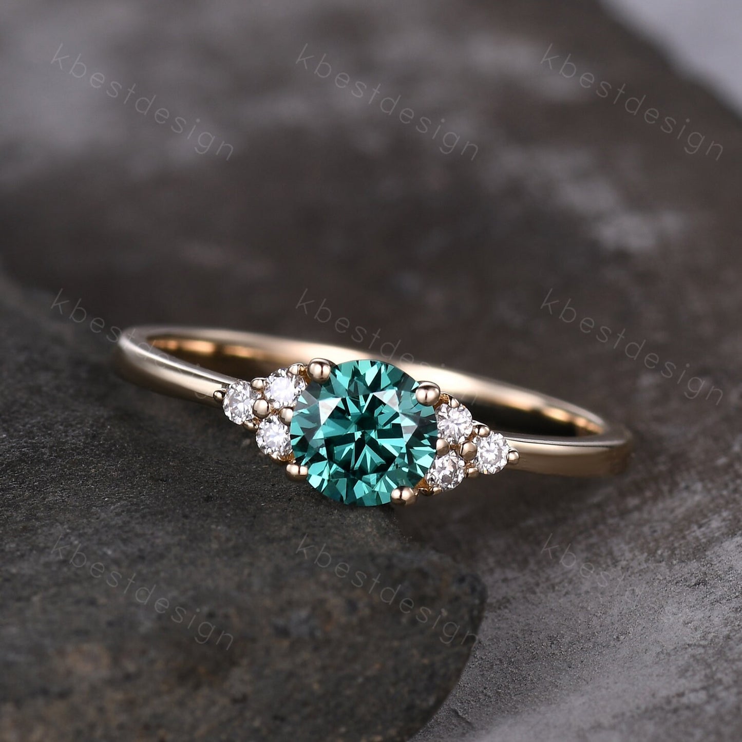 Round Green Moissanite engagement ring vintage unique Cluster yellow gold engagement ring women wedding Bridal art deco Anniversary ring