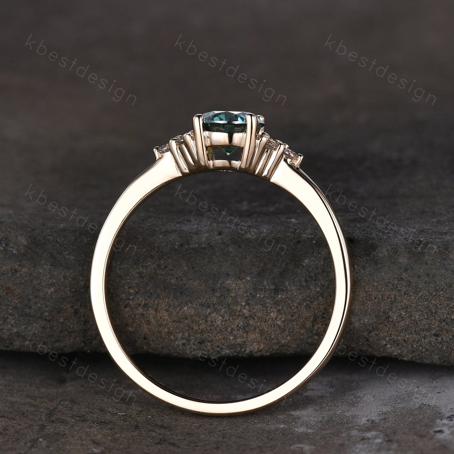 Round Green Moissanite engagement ring vintage unique Cluster yellow gold engagement ring women wedding Bridal art deco Anniversary ring