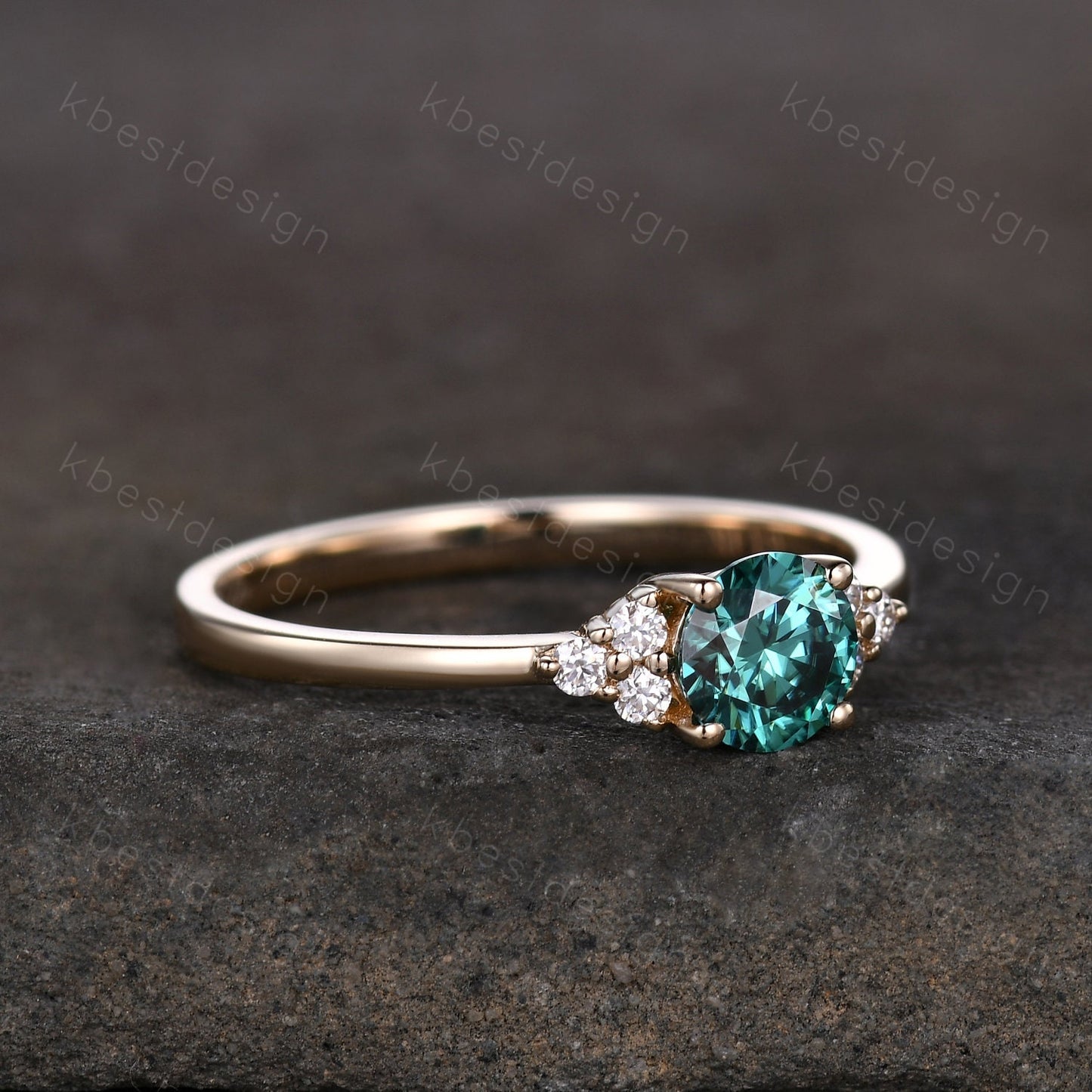 Round Green Moissanite engagement ring vintage unique Cluster yellow gold engagement ring women wedding Bridal art deco Anniversary ring