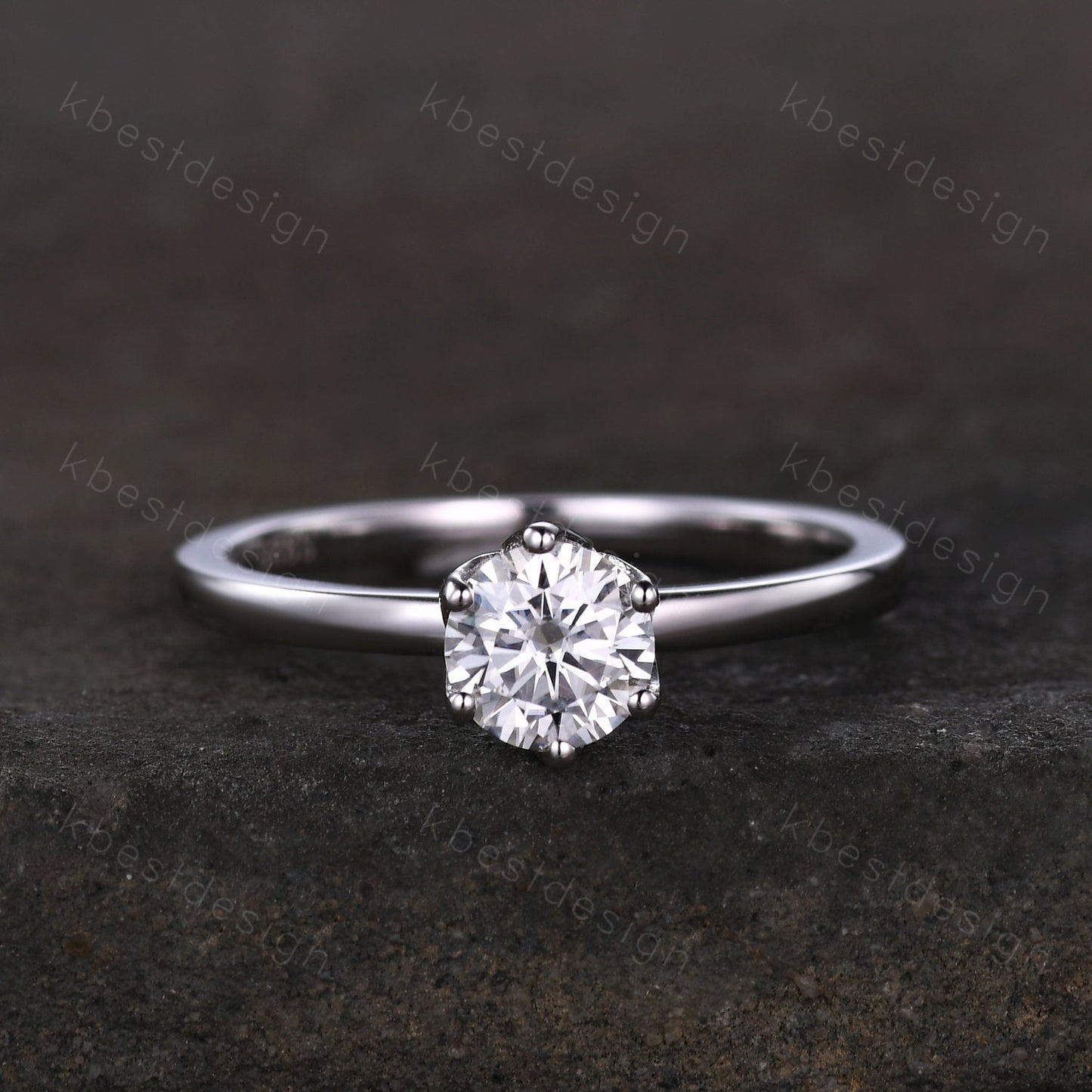 0.5ct round cut Moissanite engagement ring silver moissanite bridal ring unique tulip setting ring 6 prong solitaire ring dainty ring