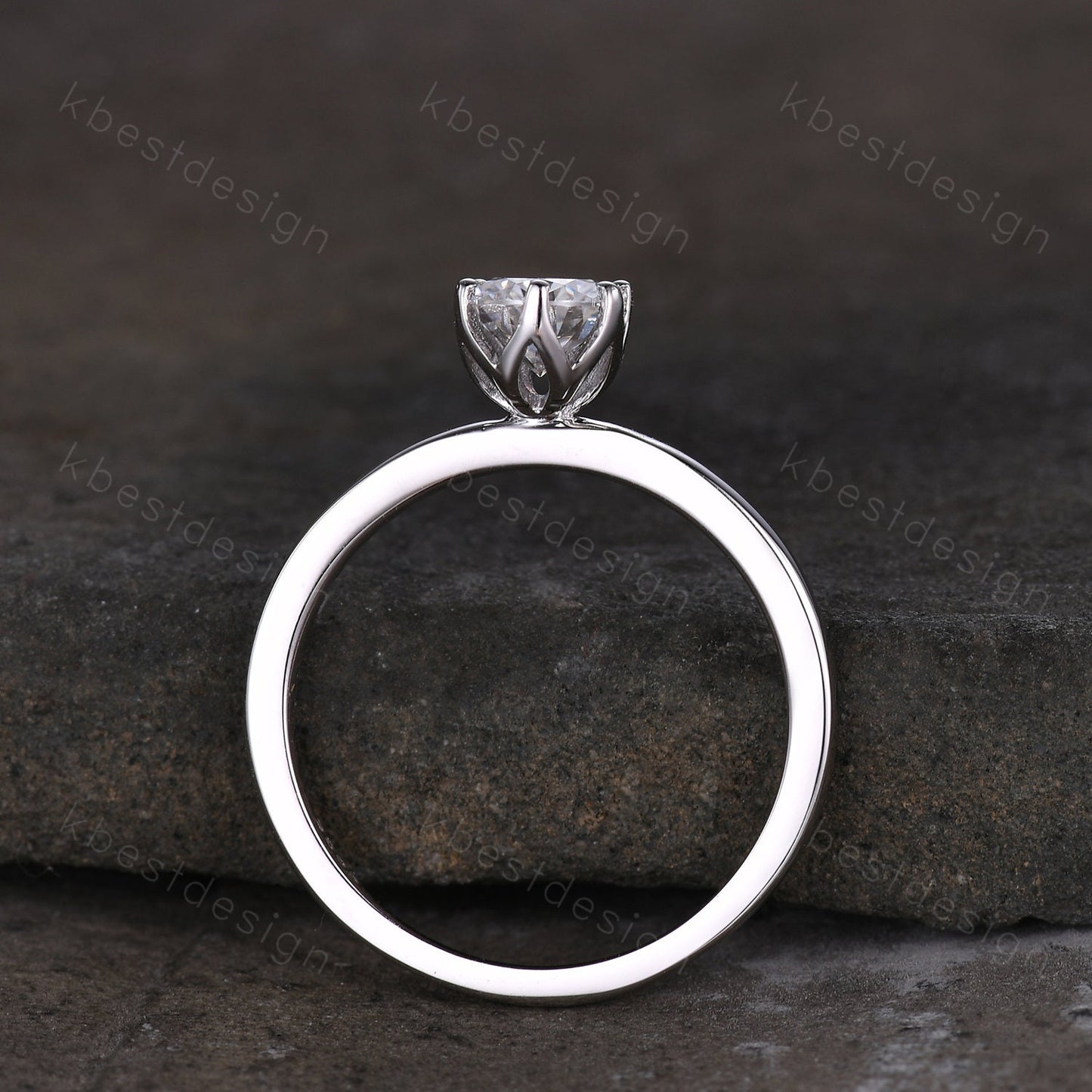 0.5ct round cut Moissanite engagement ring silver moissanite bridal ring unique tulip setting ring 6 prong solitaire ring dainty ring