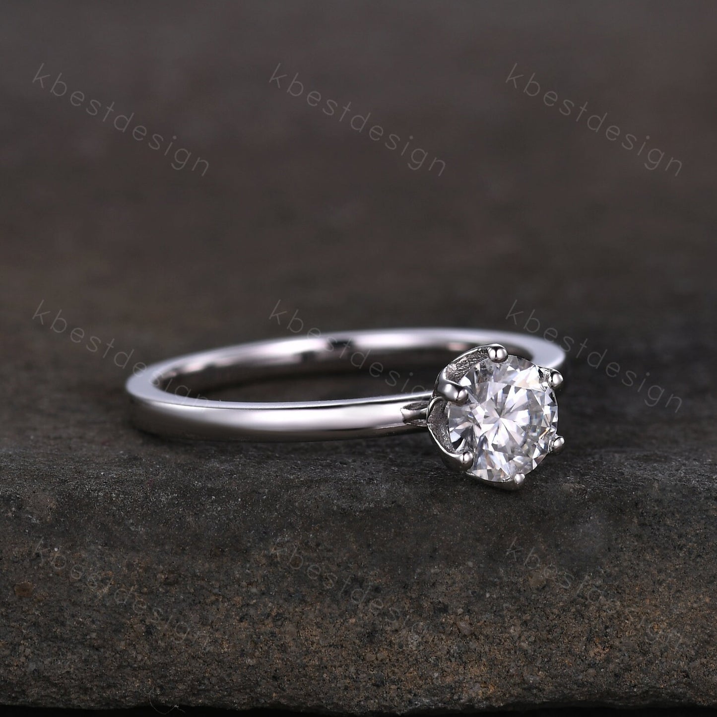 0.5ct round cut Moissanite engagement ring silver moissanite bridal ring unique tulip setting ring 6 prong solitaire ring dainty ring